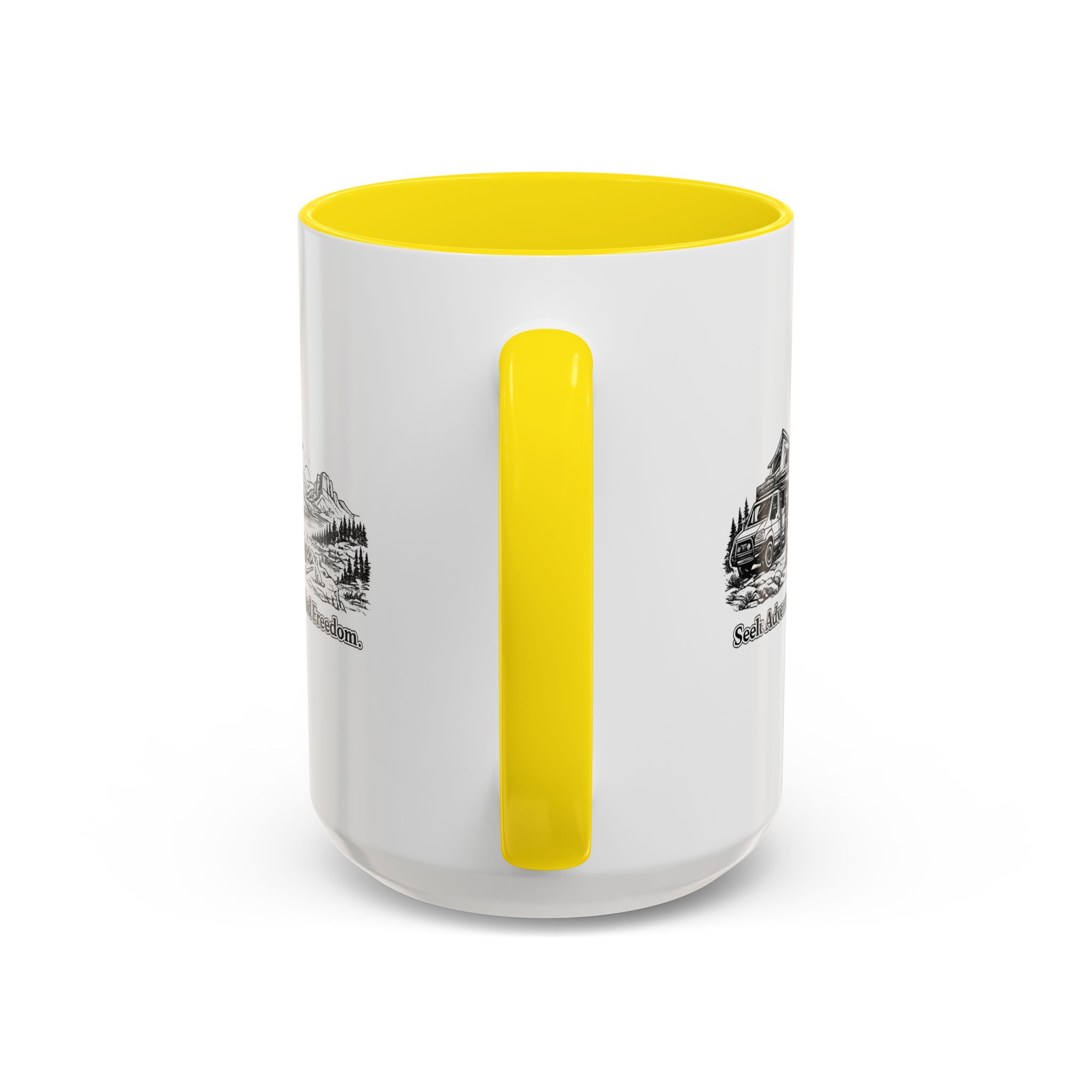 Accent Coffee Mug (11, 15oz) — "Seek Adventure, Find Freedom" Design Minimal-Line