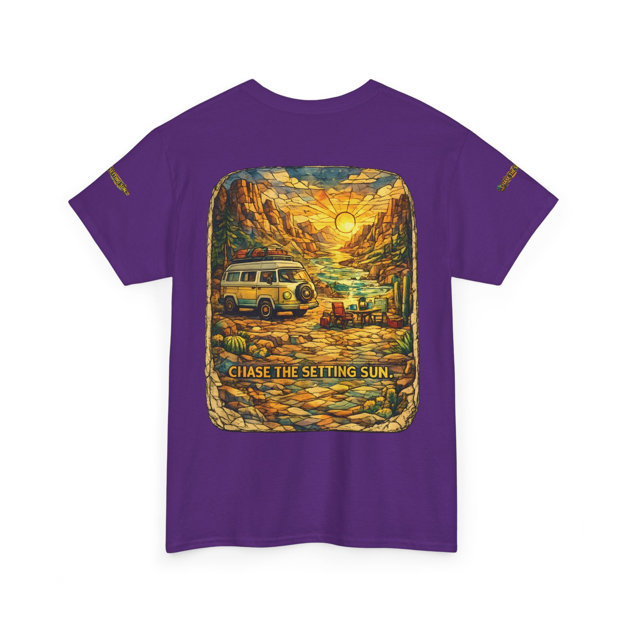 Unisex Heavy Cotton Tee — "Chase The Settings Sun" Design Cubic-Line