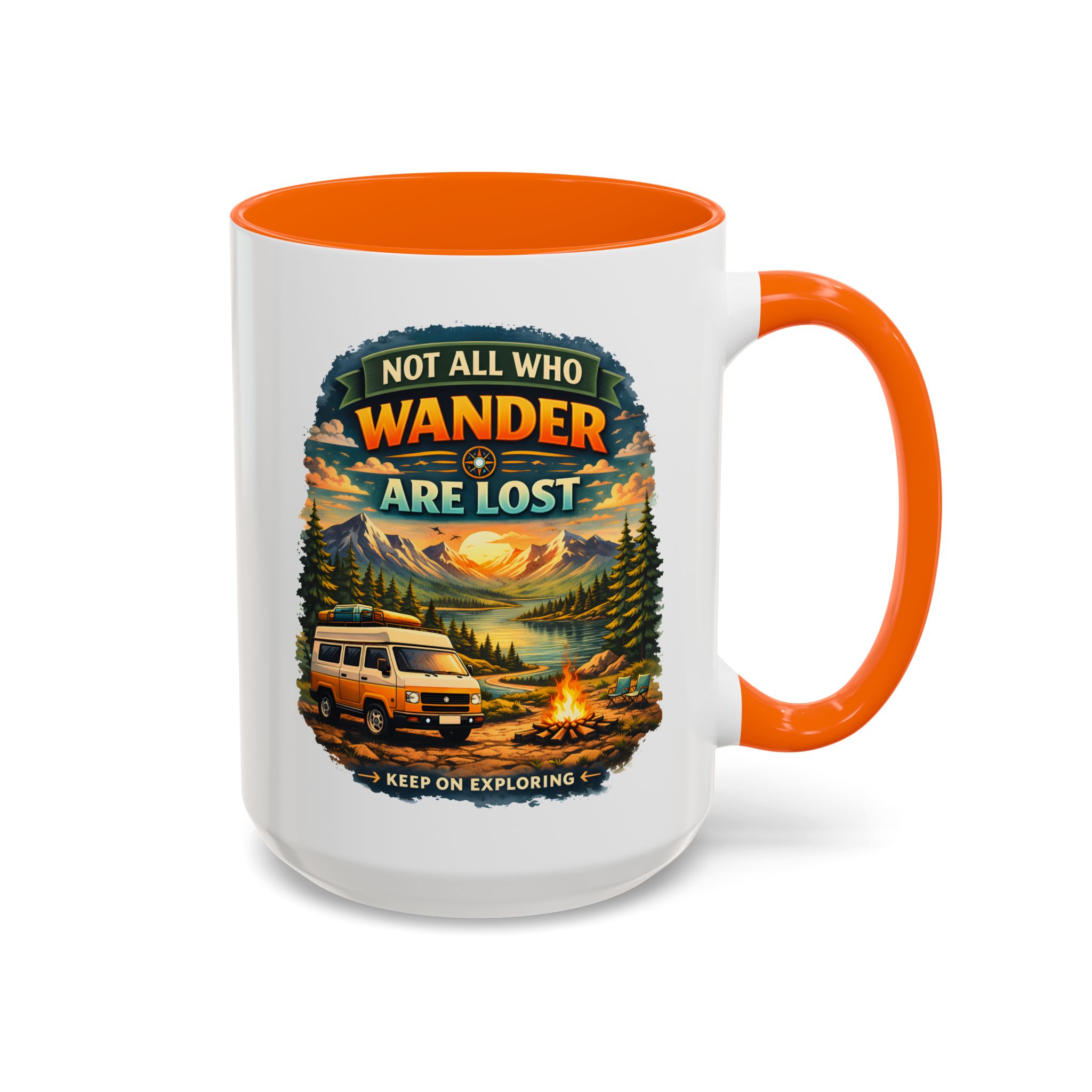 Accent Coffee Mug (11, 15oz) — "Not All Who Wander Are Lost" Design Scenic-Line