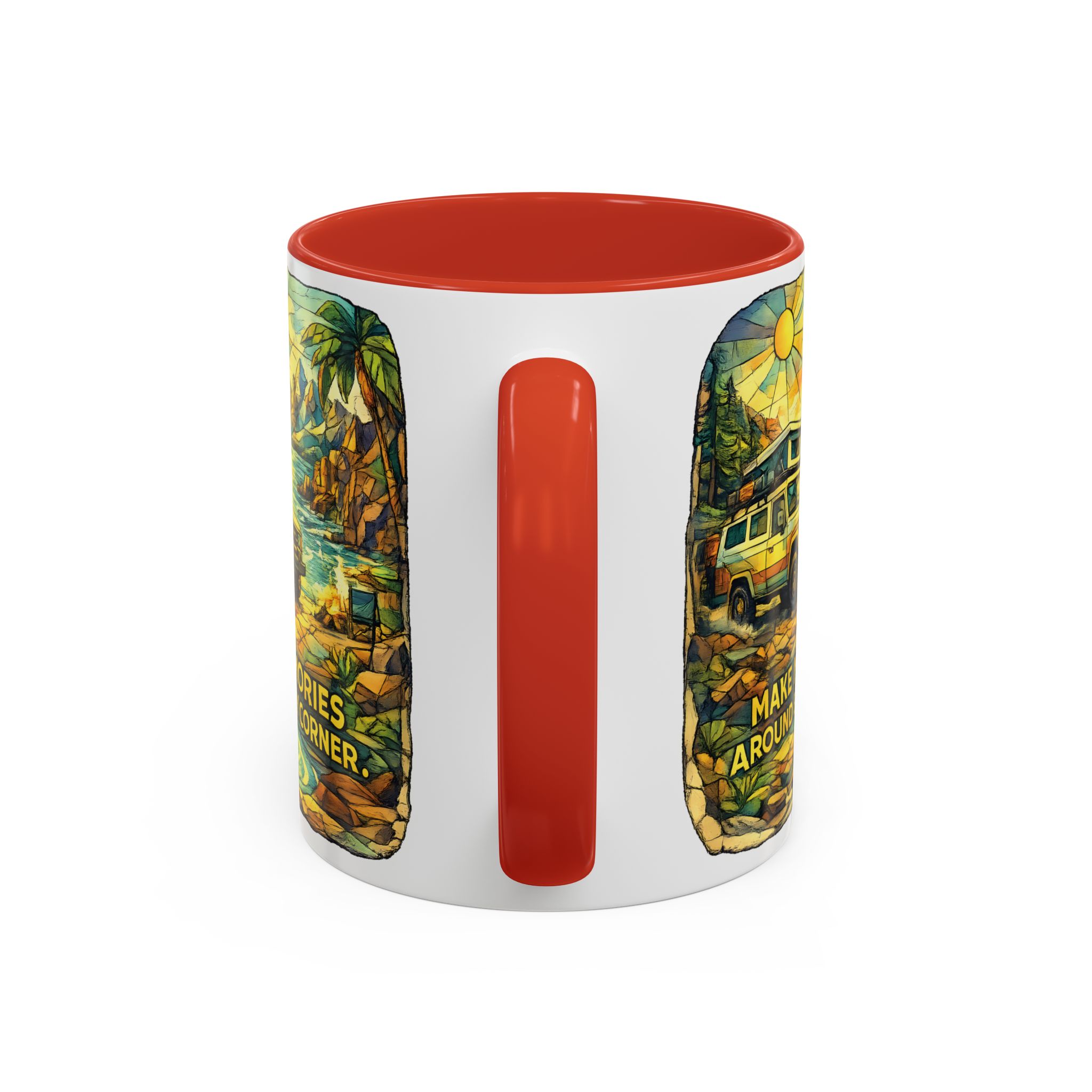 Accent Coffee Mug (11, 15oz) — "Make Memories Around Every Corner" Design Cubic-Line