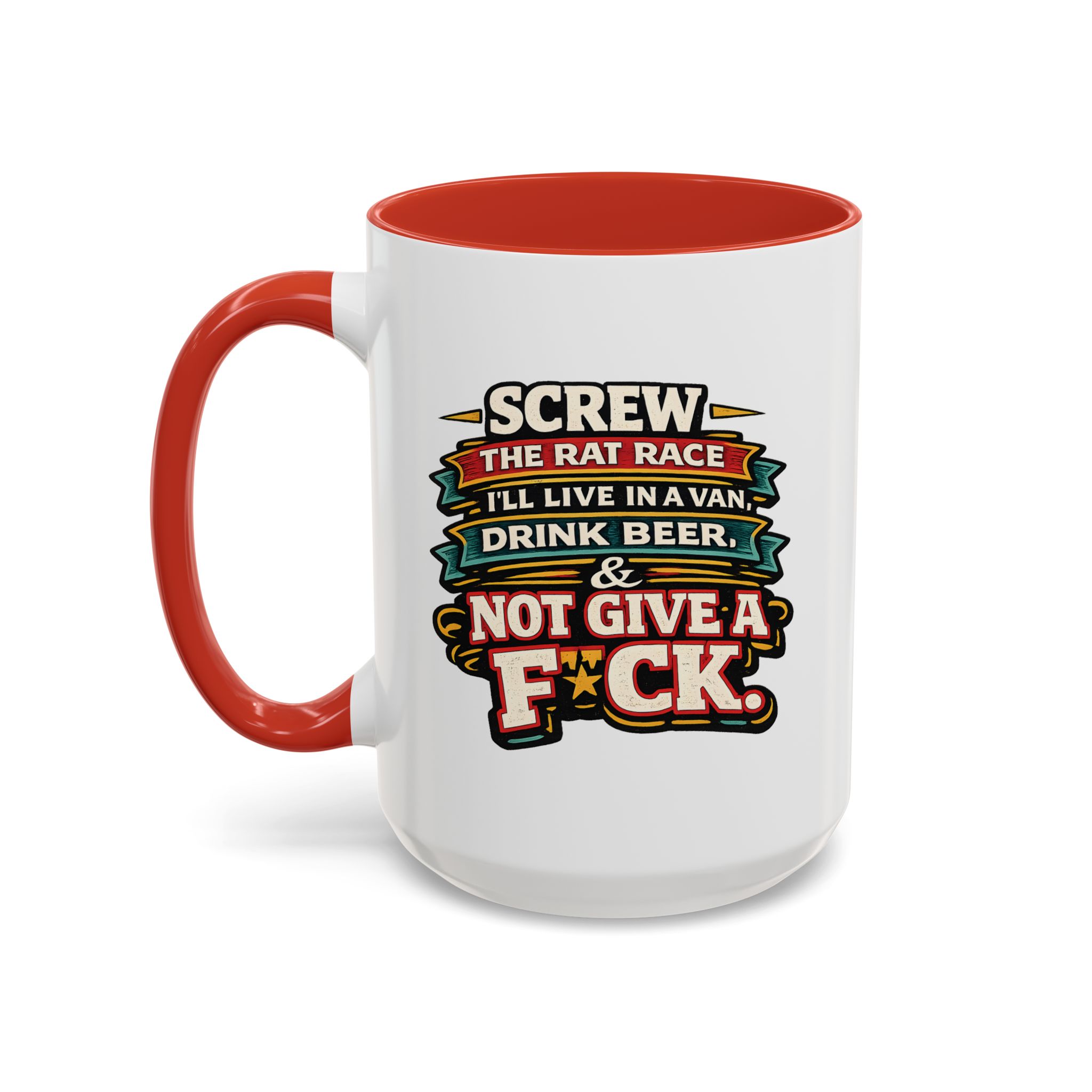 Accent Coffee Mug (11, 15oz) — "Screw The Rat Race" Design F**K-Line