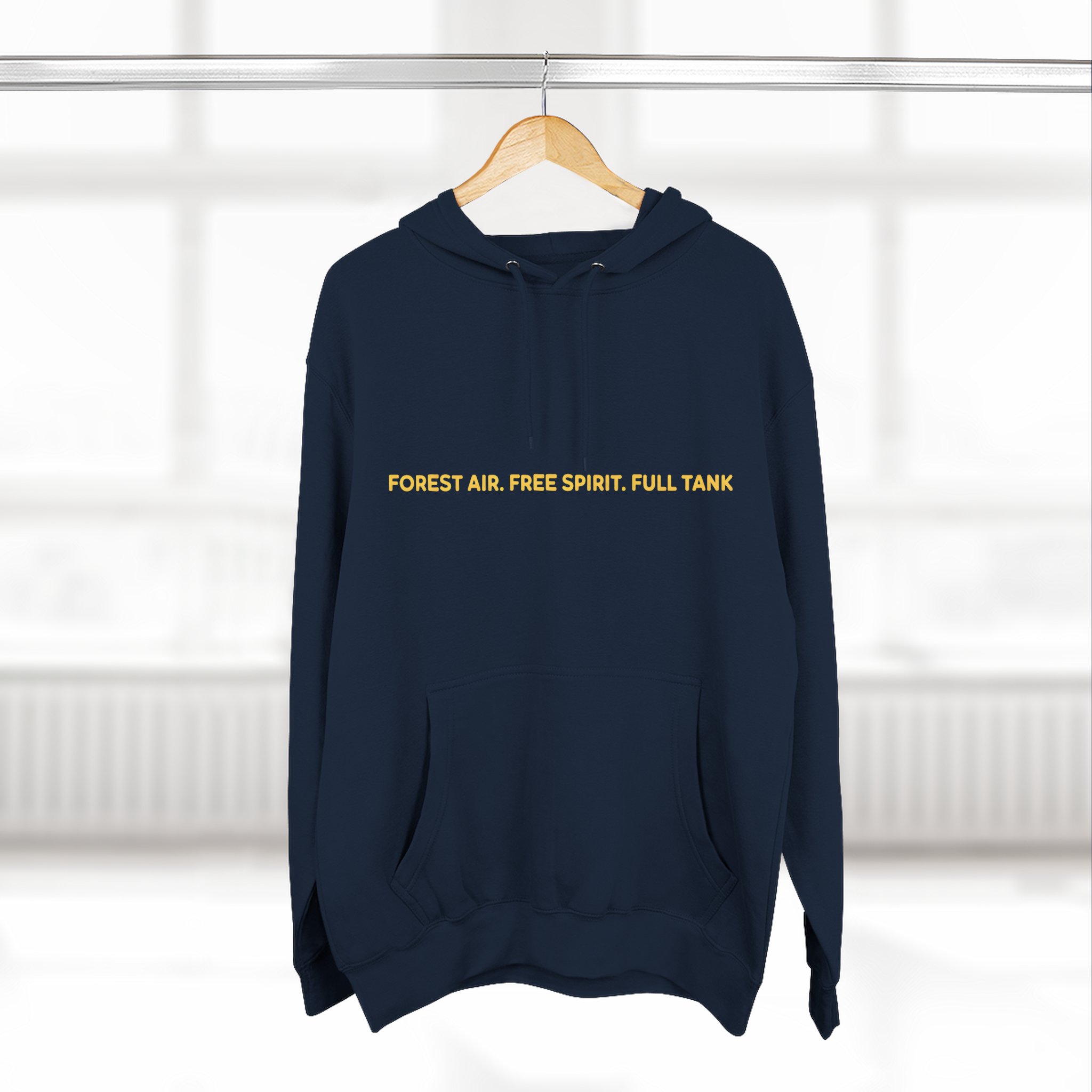 Three-Panel Fleece Hoodie - "Forest Air Free Spirit Full Tank" Design Sitcom-Line
