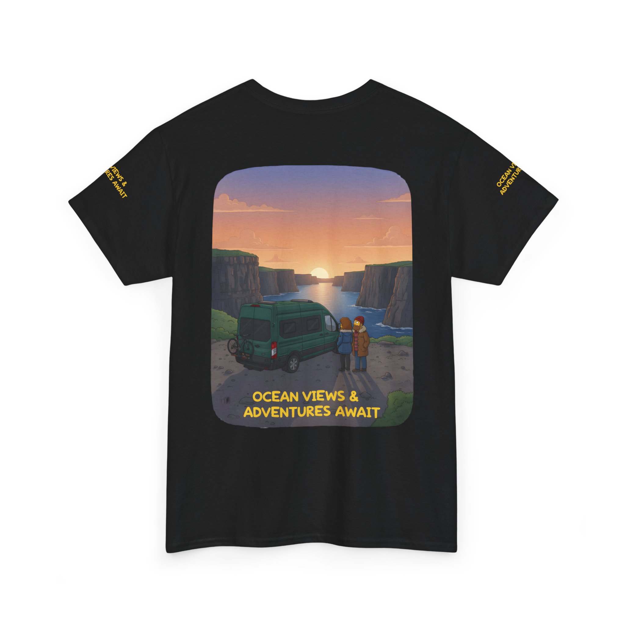 Unisex Heavy Cotton Tee — "Ocean Views-Adventures Awaits" Design Sitcom-Line