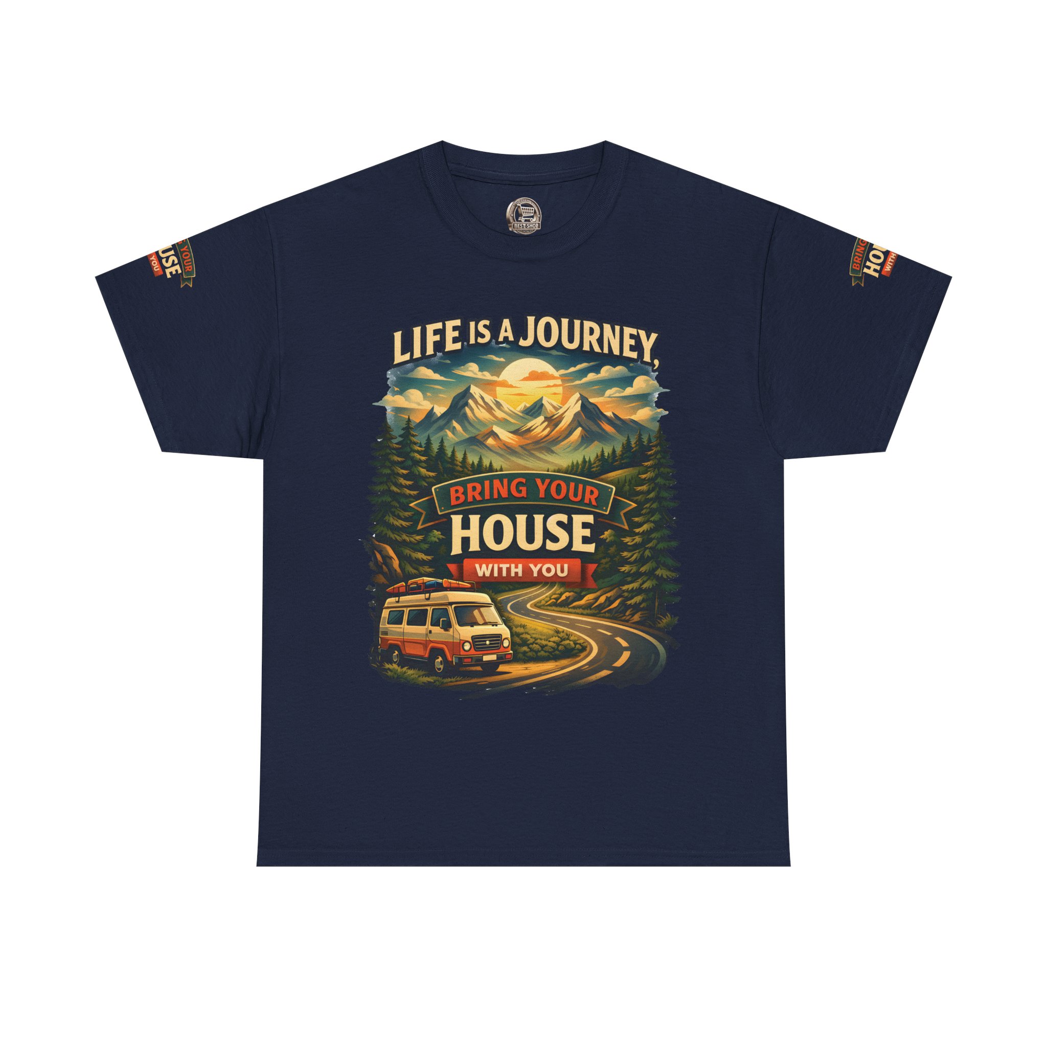 7294840023553721920_2048.jpeg Unisex Heavy Cotton Tee — "Live Is A Journey-Bring Your House With You" Design Scenic-Line