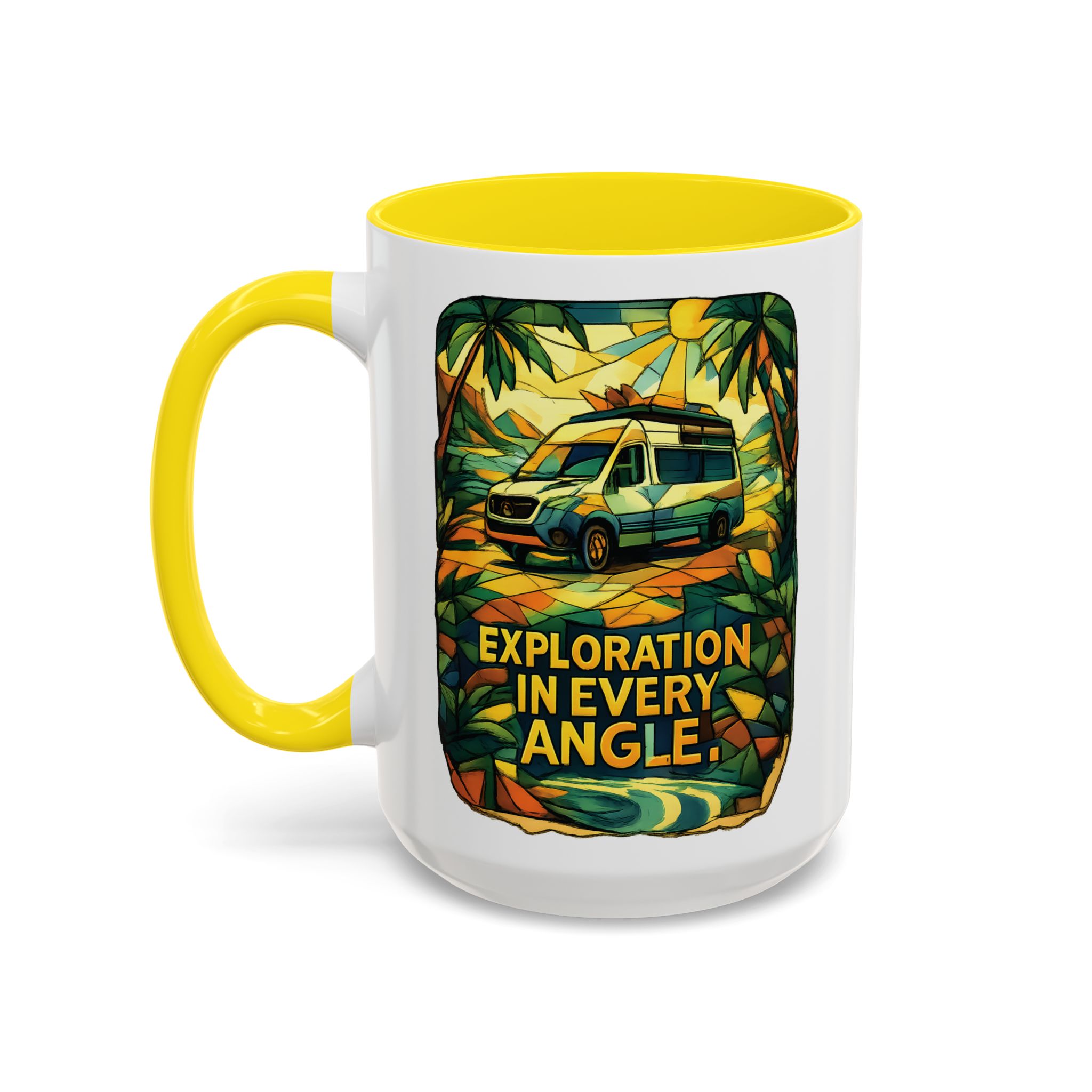 Accent Coffee Mug (11, 15oz) — "Exploration In Every Angle" Design Cubic-Line