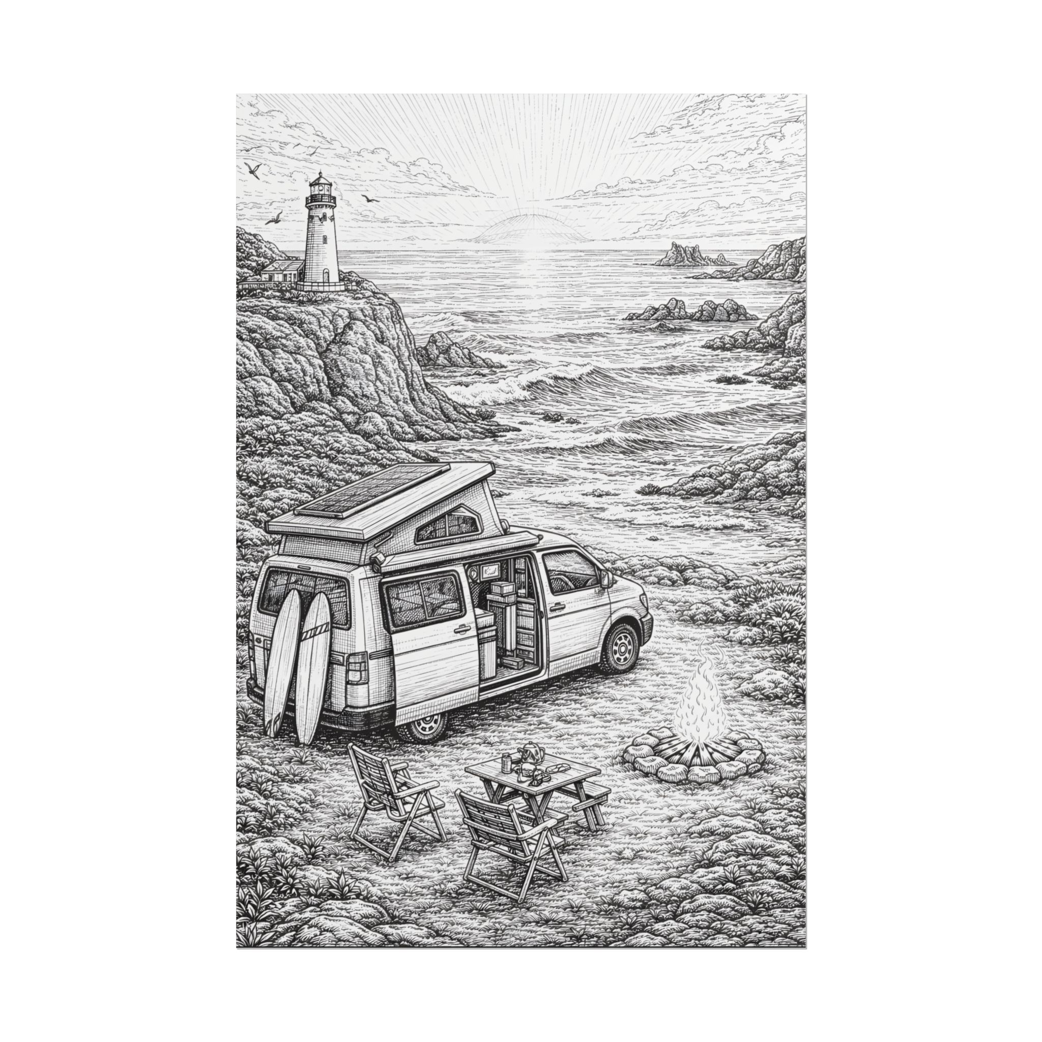Campervan Poster — Vintage RV Camping Landscape Wall Art