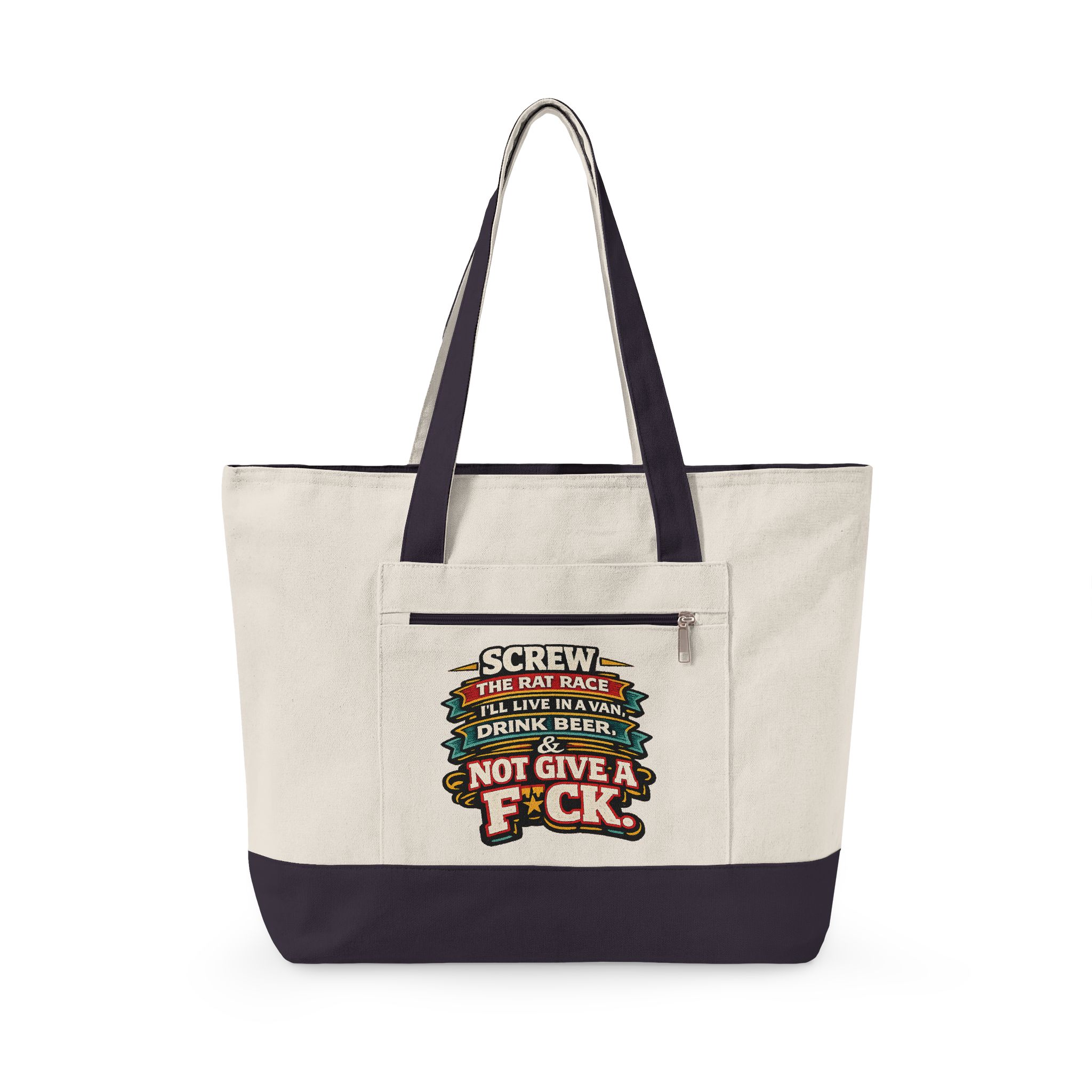 Zippered Canvas Tote — "Screw The Rat Race" (Design F**K-Line)