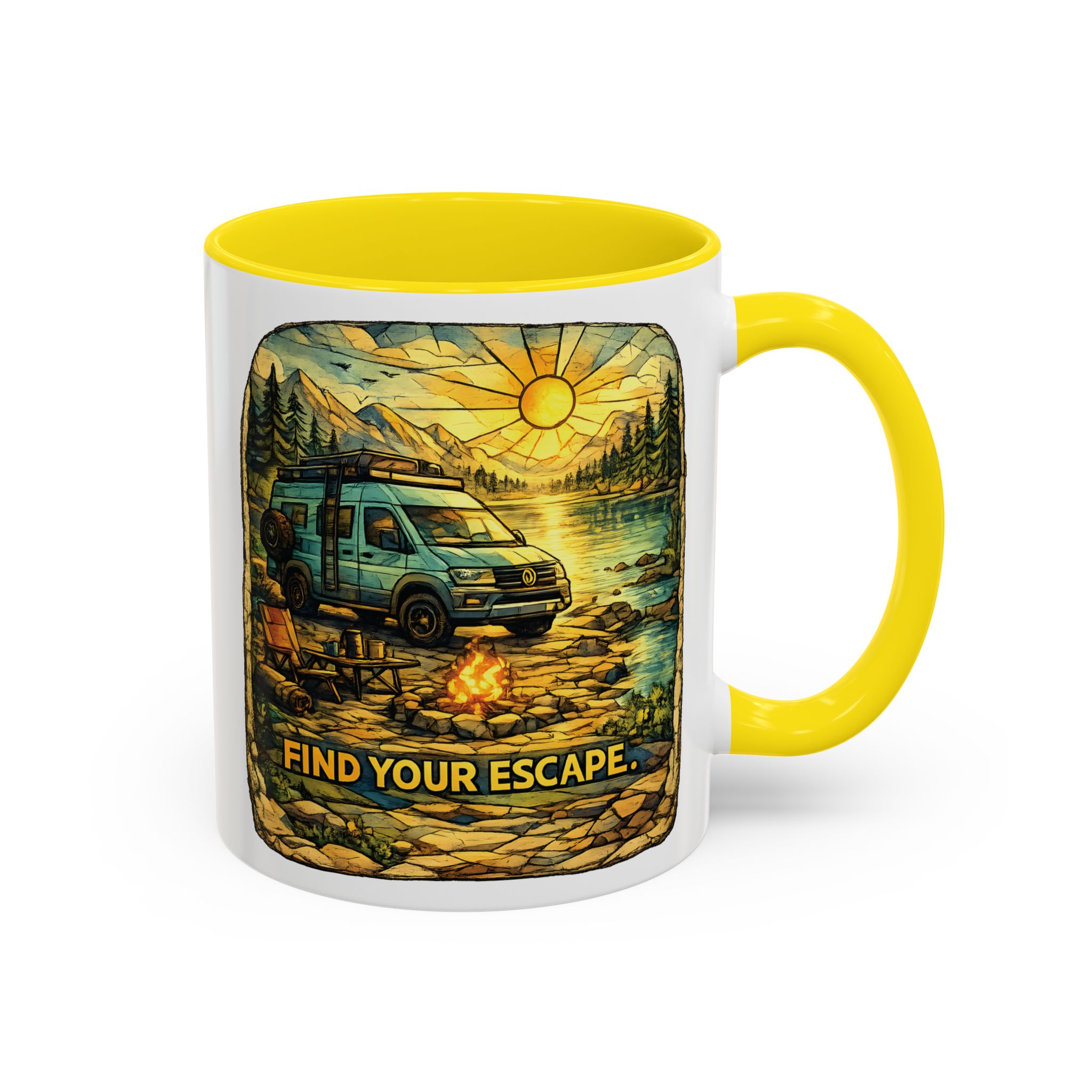 731097654835259896_2048.jpeg Accent Coffee Mug (11, 15oz) — "Find Your Escape" Design Cubic-Line