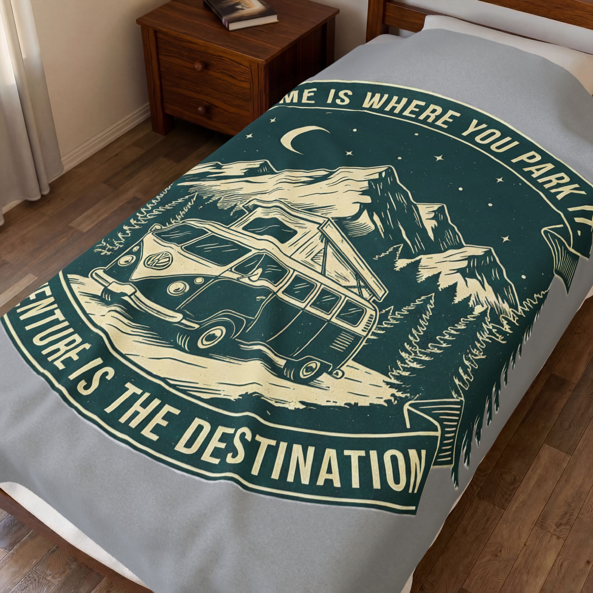 Velveteen Blanket —"Home Is Where You Park It-Adventure is the destination" Camper Throw