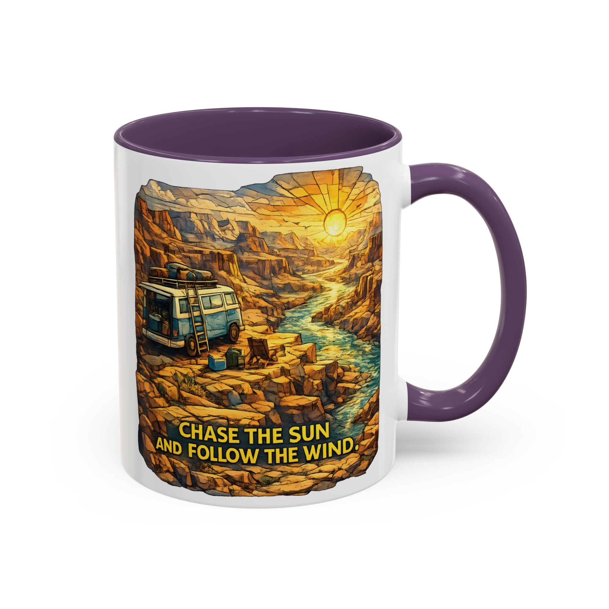Accent Coffee Mug (11, 15oz) — "Chase The Sun And Follow The Wind" Design Cubic-Line