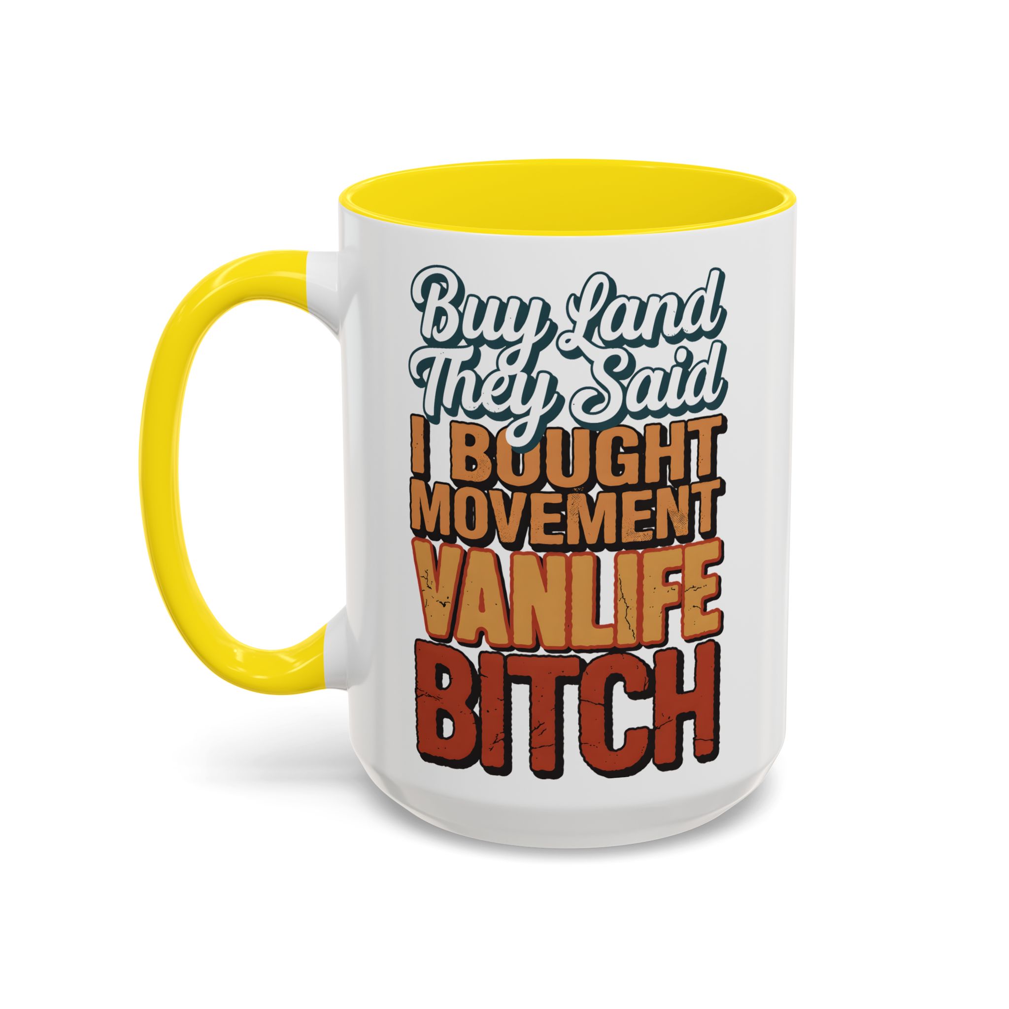 Accent Coffee Mug (11, 15oz) — "Buy Land They Said" Design F**K-Line