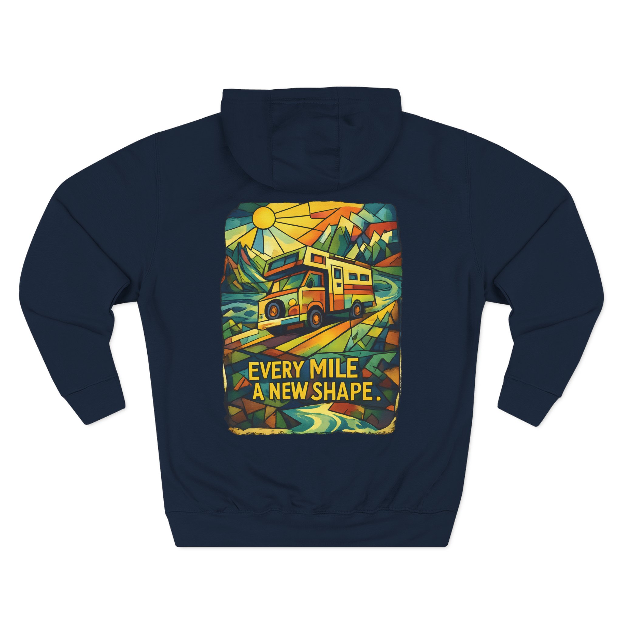 Three-Panel Fleece Hoodie - "Every Mile A New Shape" Design Cubic-Line