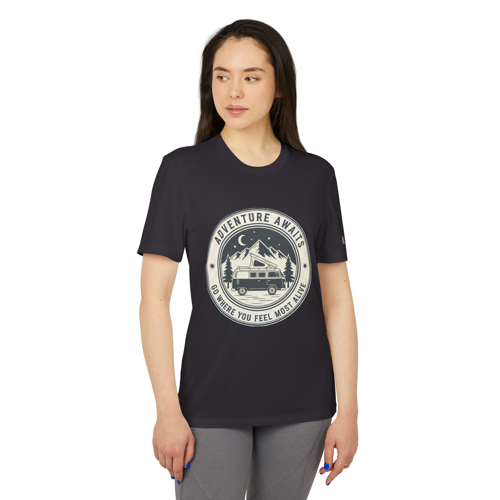 T-Shirt(Adidas) - 'Adventure Awaits-Go Where You Feel Most Alive' (Only Front printed)