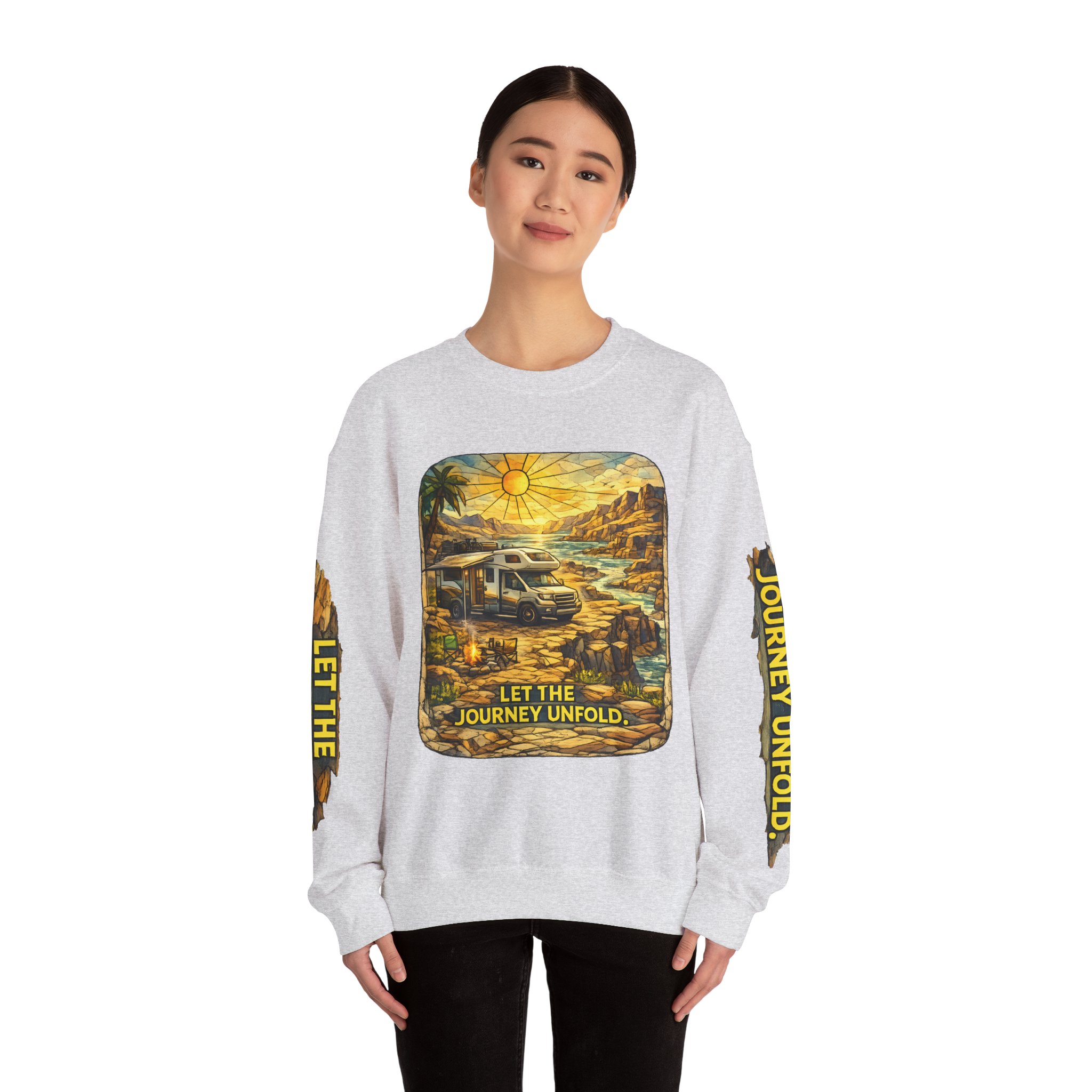 Unisex Heavy Blend™ Crewneck Sweatshirt — "Let The Journey Unfold" Design Cubic-Line