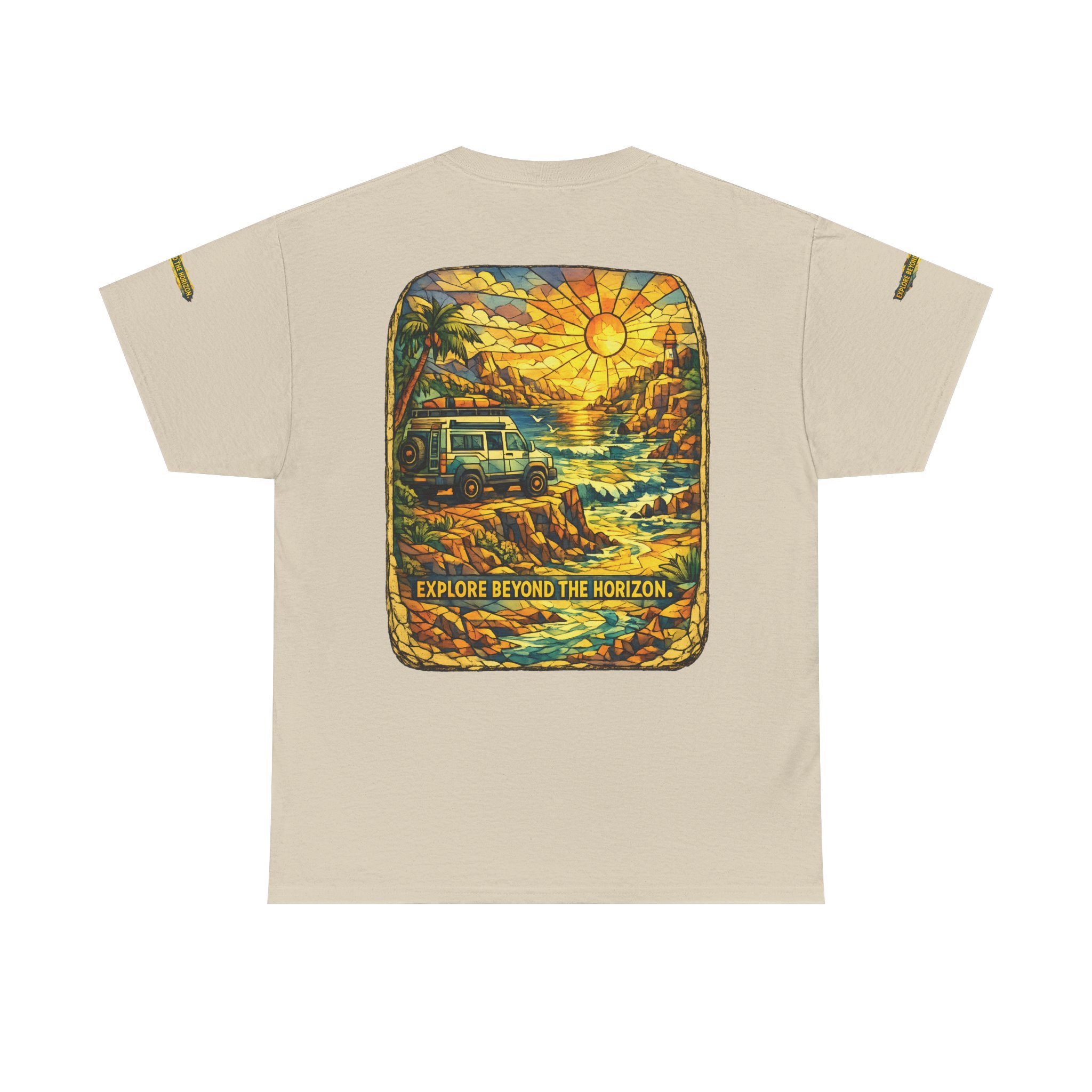 Unisex Heavy Cotton Tee — "Explore Beyond The Horizon" Design Cubic-Line
