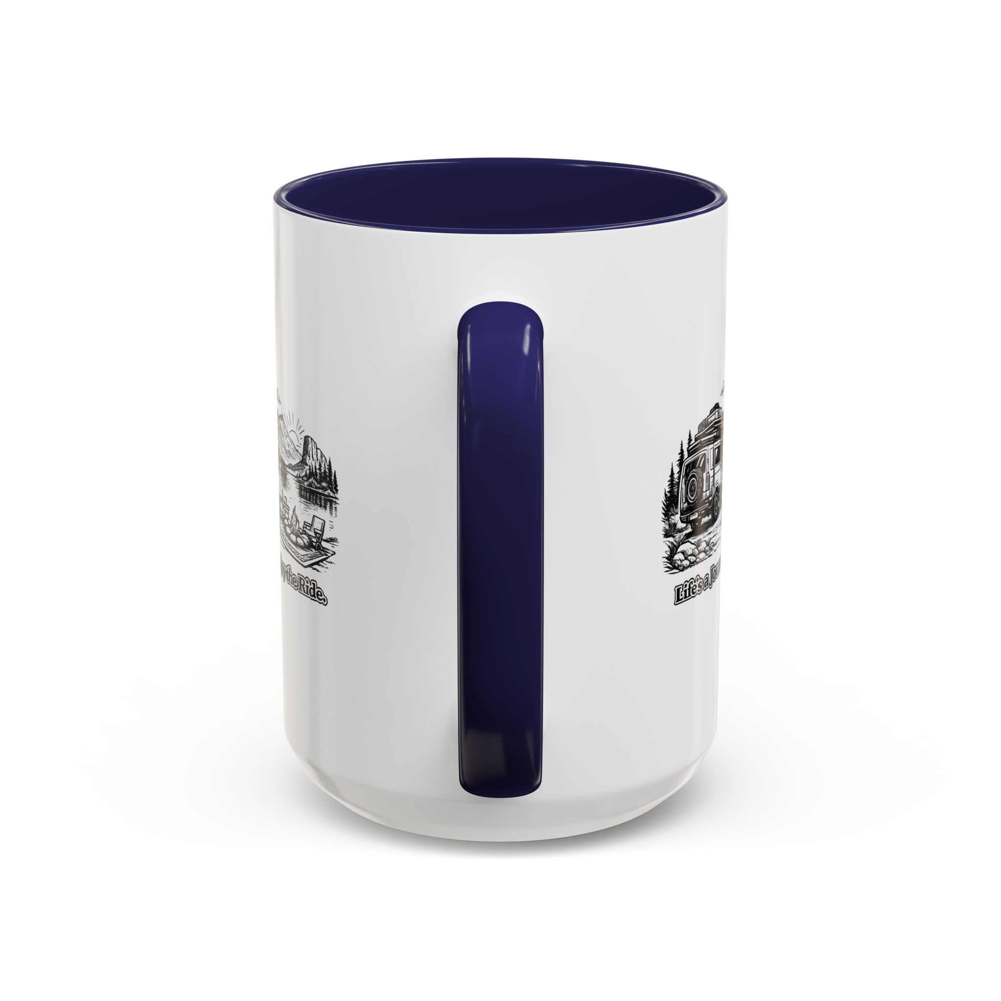 Accent Coffee Mug (11, 15oz) — "Lifes A Journey,Enjoy The Ride" Design Minimal-Line