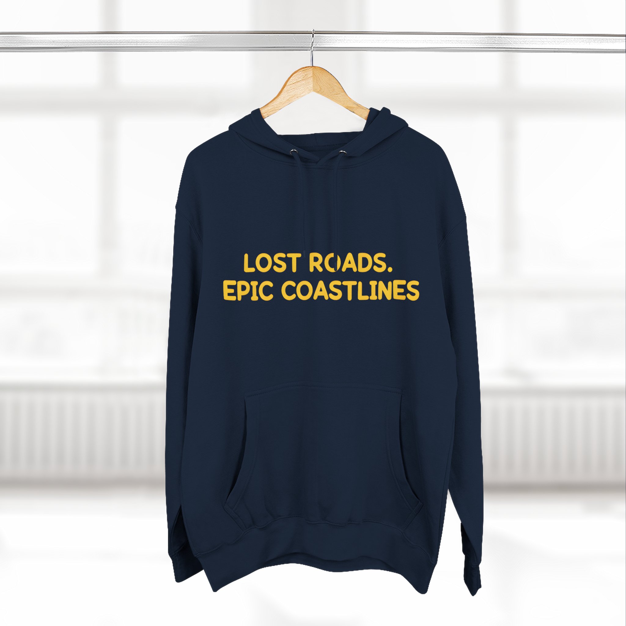 Three-Panel Fleece Hoodie - "Lost Roads Epic Coastlines" Design Sitcom-Line