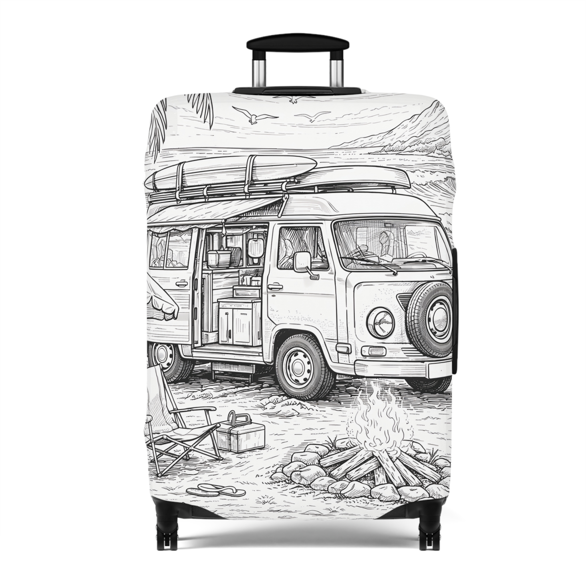 Luggage Cover — Adventure Camper Sketch Travel Suitcase
