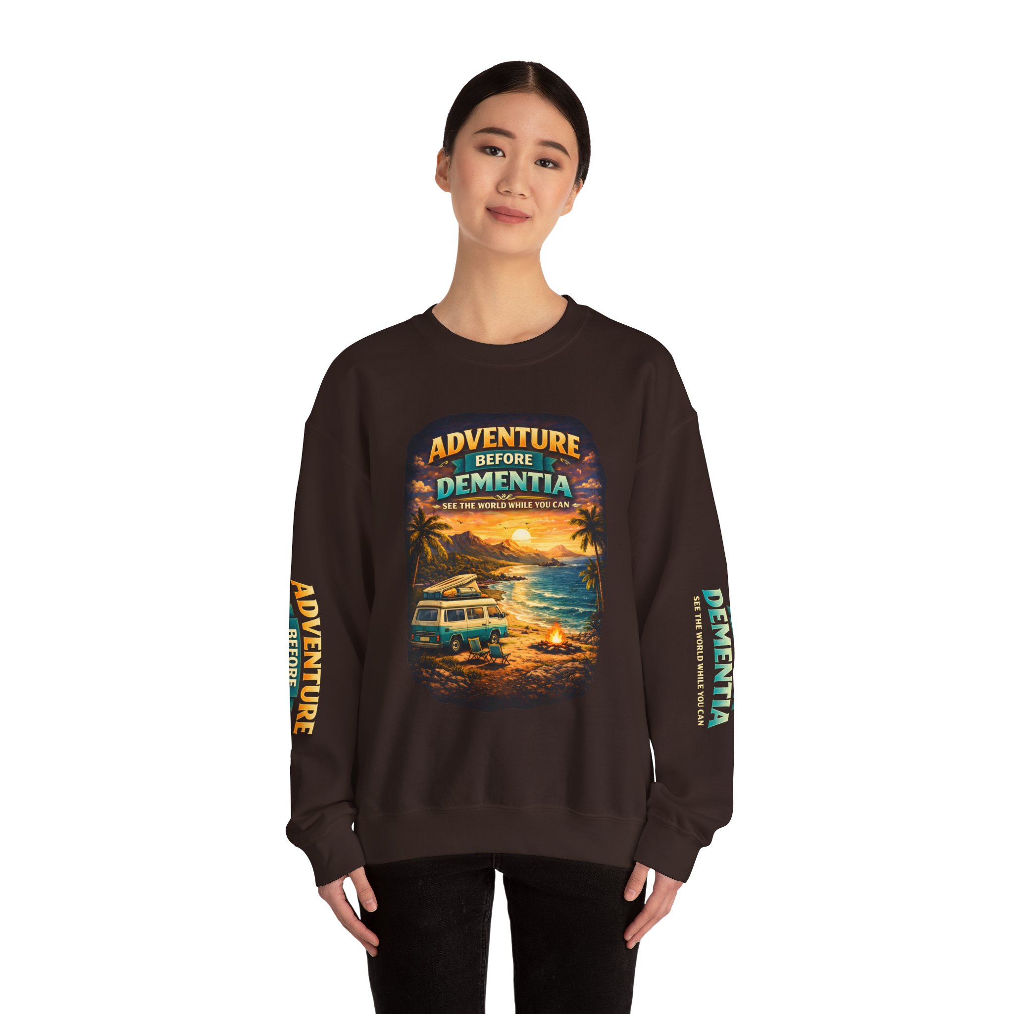 Unisex Heavy Blend™ Crewneck Sweatshirt — "Adventure Before Dementia" Design Scenic-Line