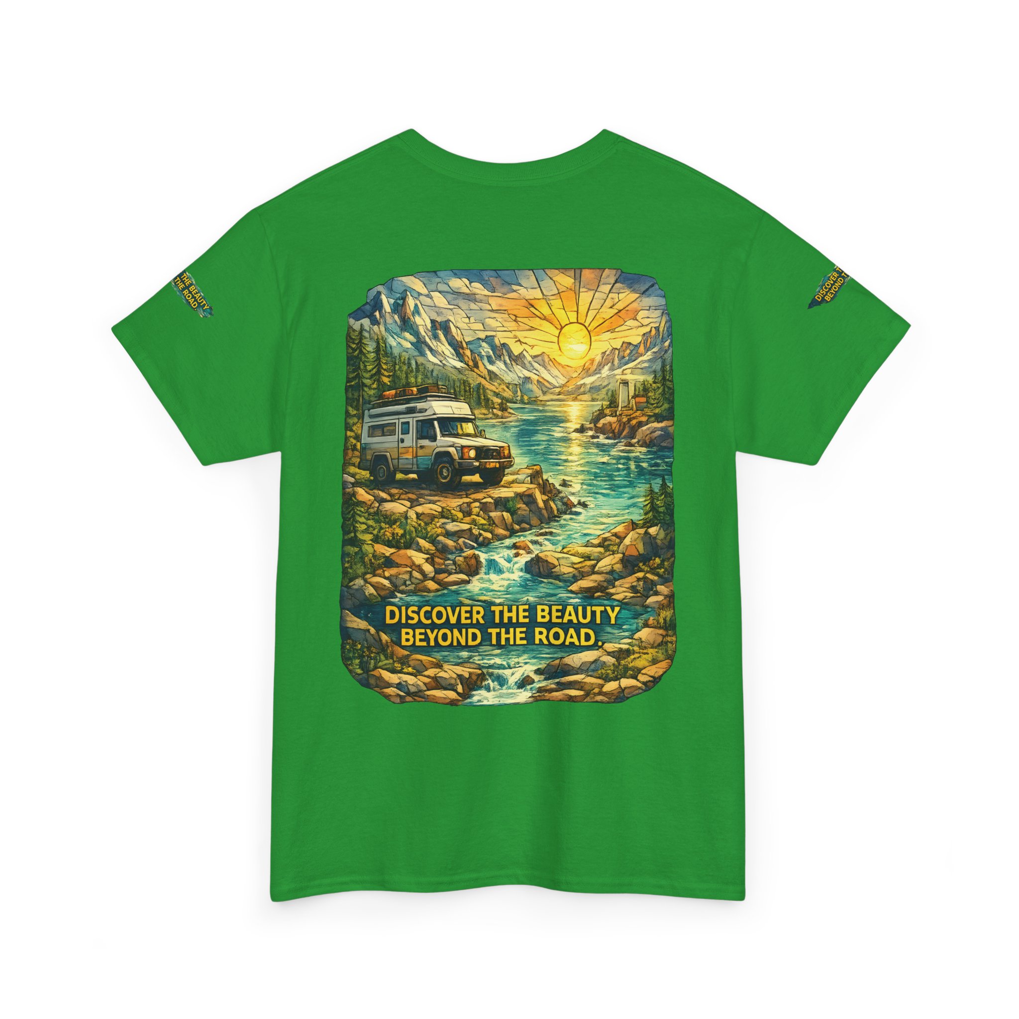 Unisex Heavy Cotton Tee — "Discover The Bieuty Beyond The Road" Design Cubic-Line