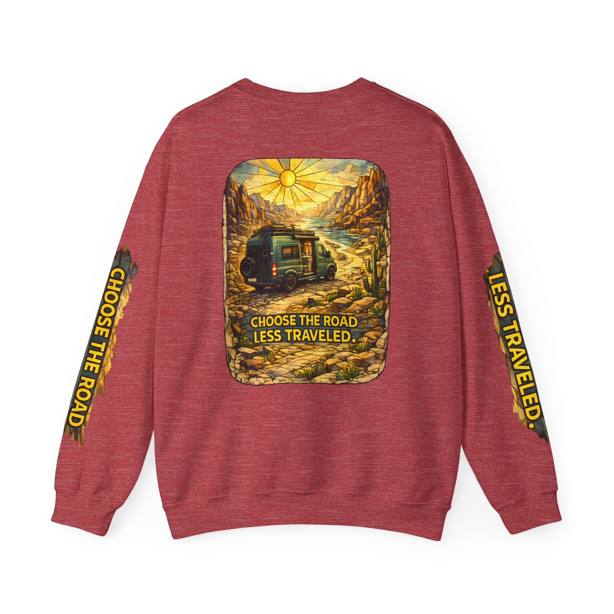 Unisex Heavy Blend™ Crewneck Sweatshirt — "Choose The Road Less Traveled" Design Cubic-Line