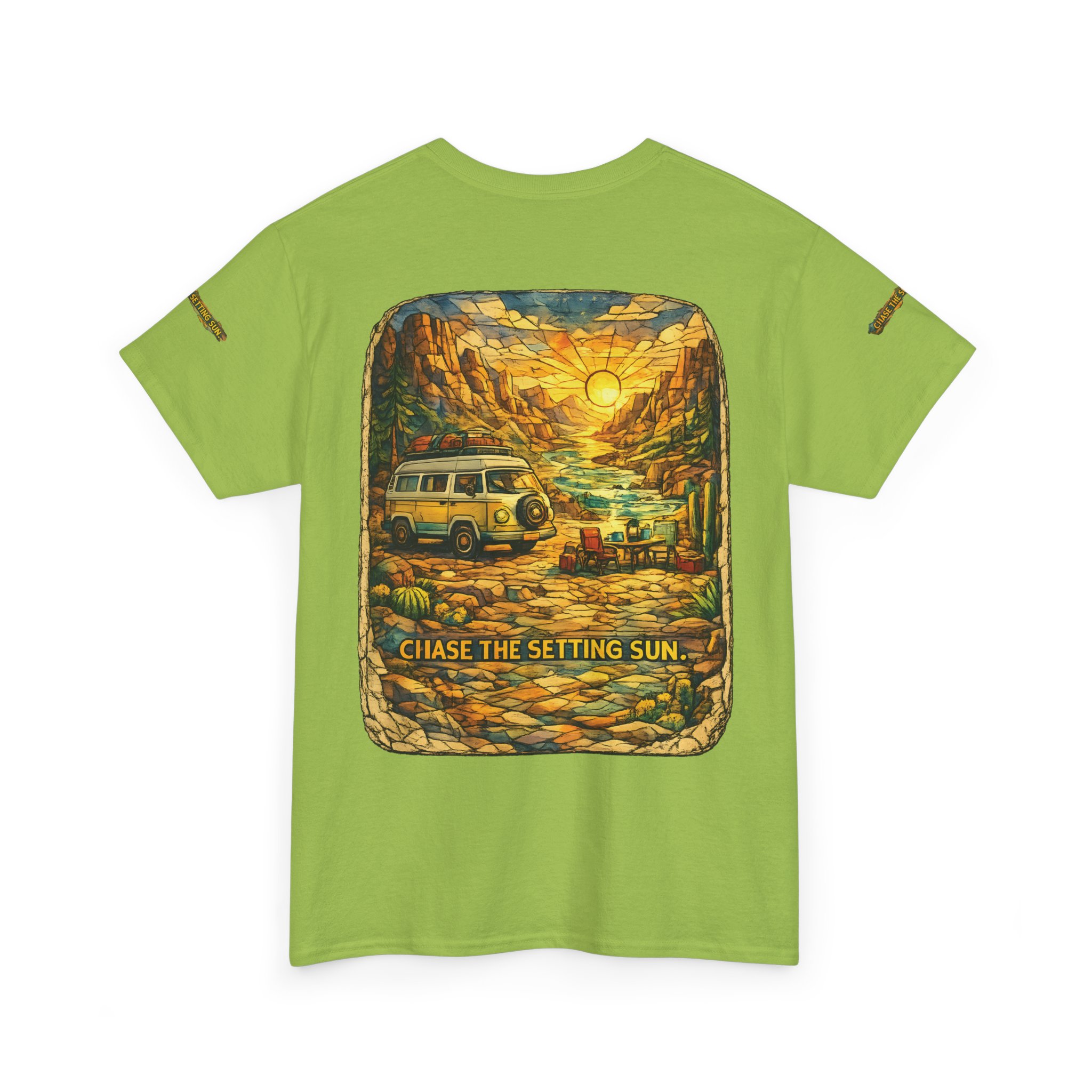 Unisex Heavy Cotton Tee — "Chase The Settings Sun" Design Cubic-Line