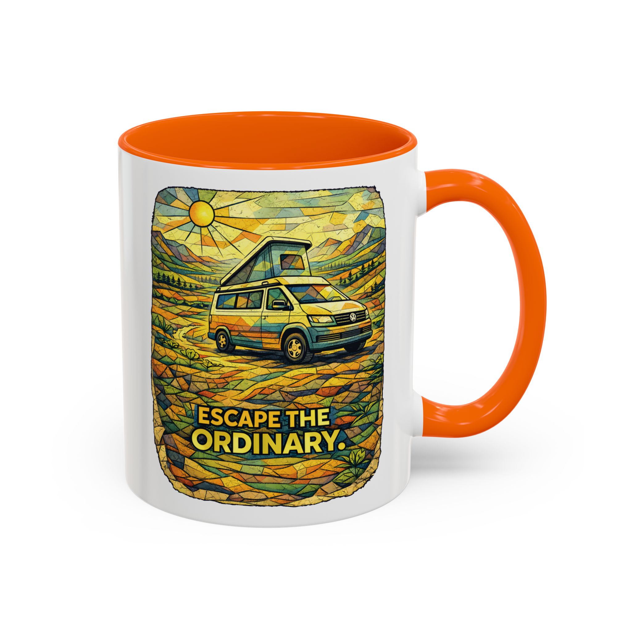 Accent Coffee Mug (11, 15oz) — "Escape The Ordinary" Design Cubic-Line