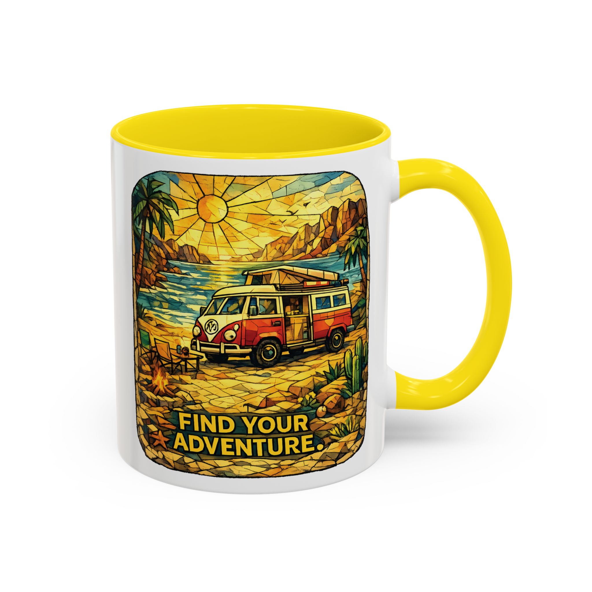 Accent Coffee Mug (11, 15oz) — ""Find Your Adventure"" Design Cubic-Line