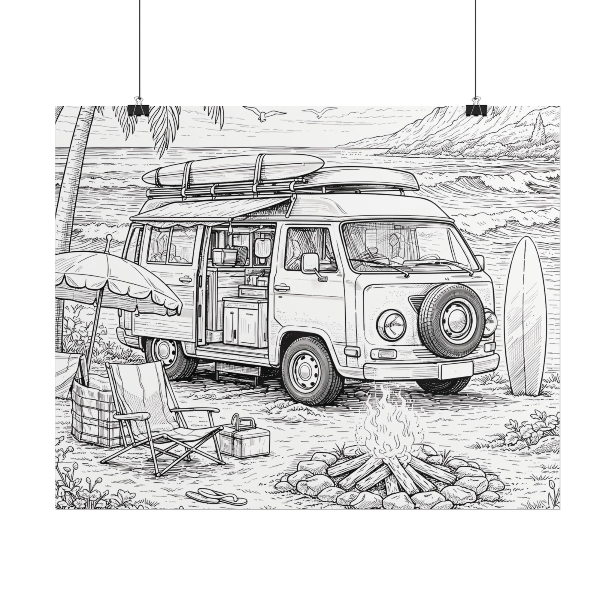 Campervan Poster — Vintage RV Camping Landscape Wall Art