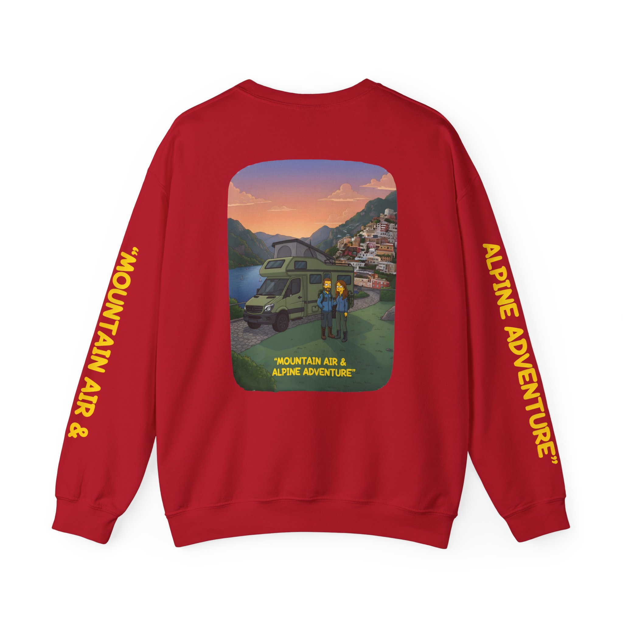 Unisex Heavy Blend™ Crewneck Sweatshirt — "Mountain Air And Alpine Adventure"" Design Sitcom-Line