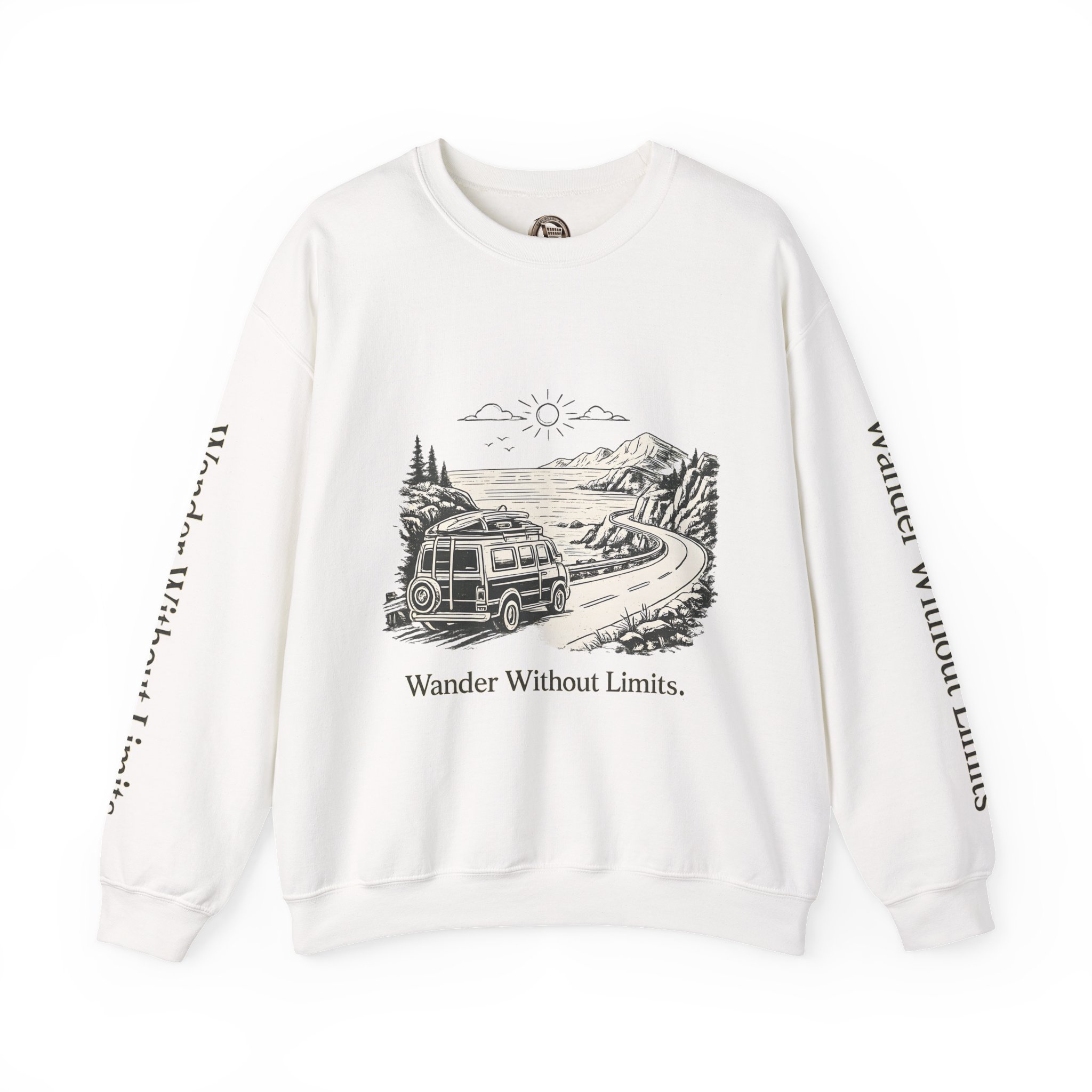 735380387595500737_2048.jpeg Unisex Heavy Blend™ Crewneck Sweatshirt — "Wander Without Limits" Design Minimal-Line