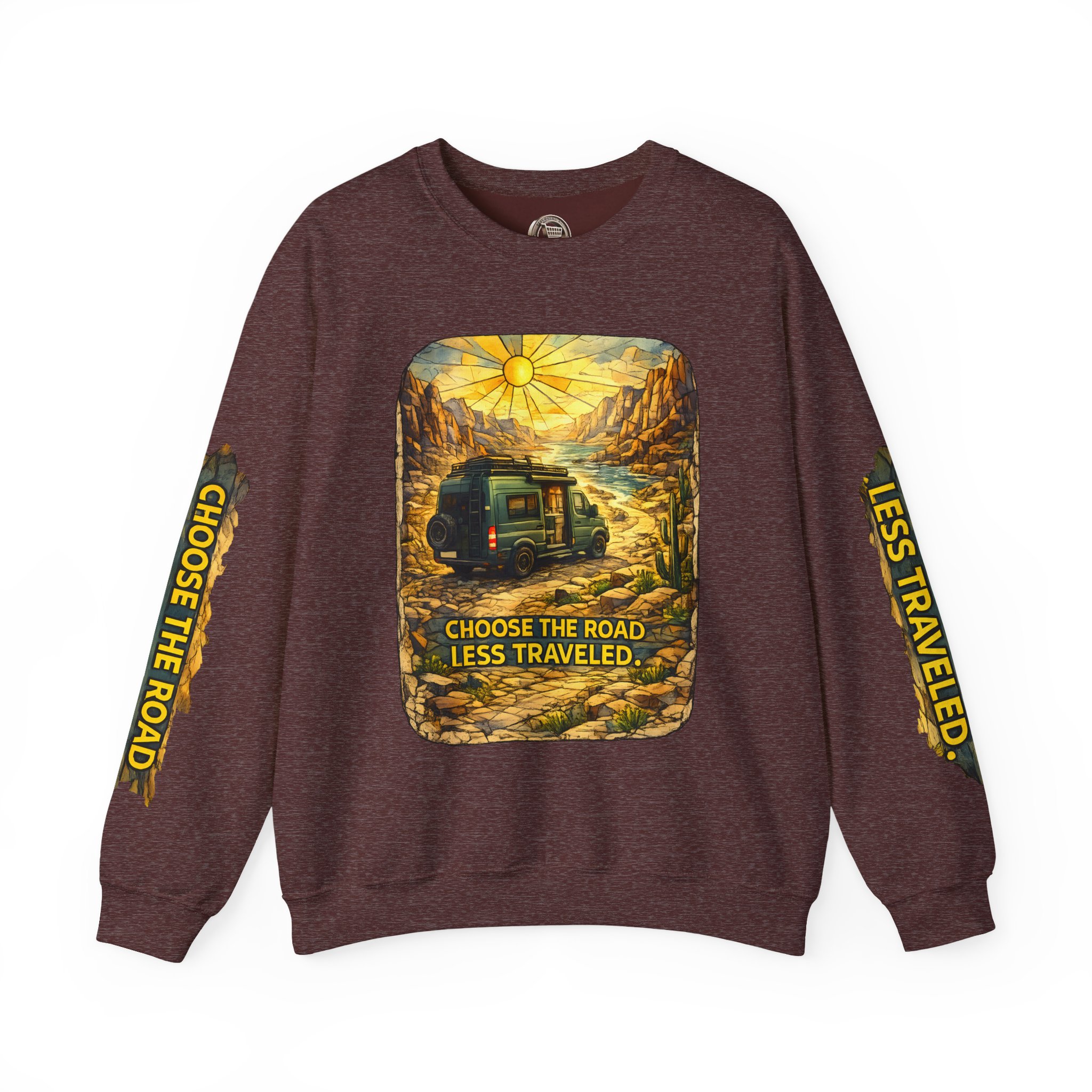 Unisex Heavy Blend™ Crewneck Sweatshirt — "Choose The Road Less Traveled" Design Cubic-Line