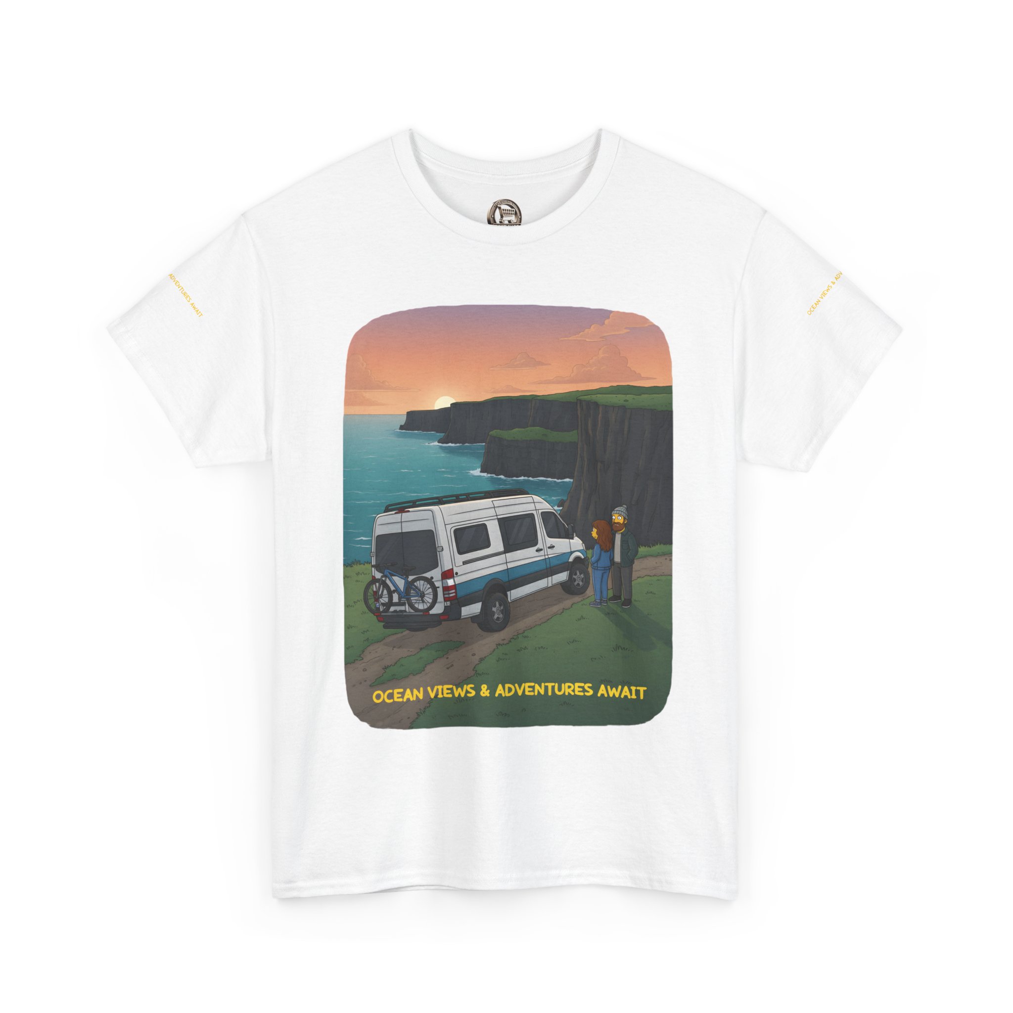 Unisex Heavy Cotton Tee — "Ocean Views-Adventures Awaits" Design Sitcom-Line