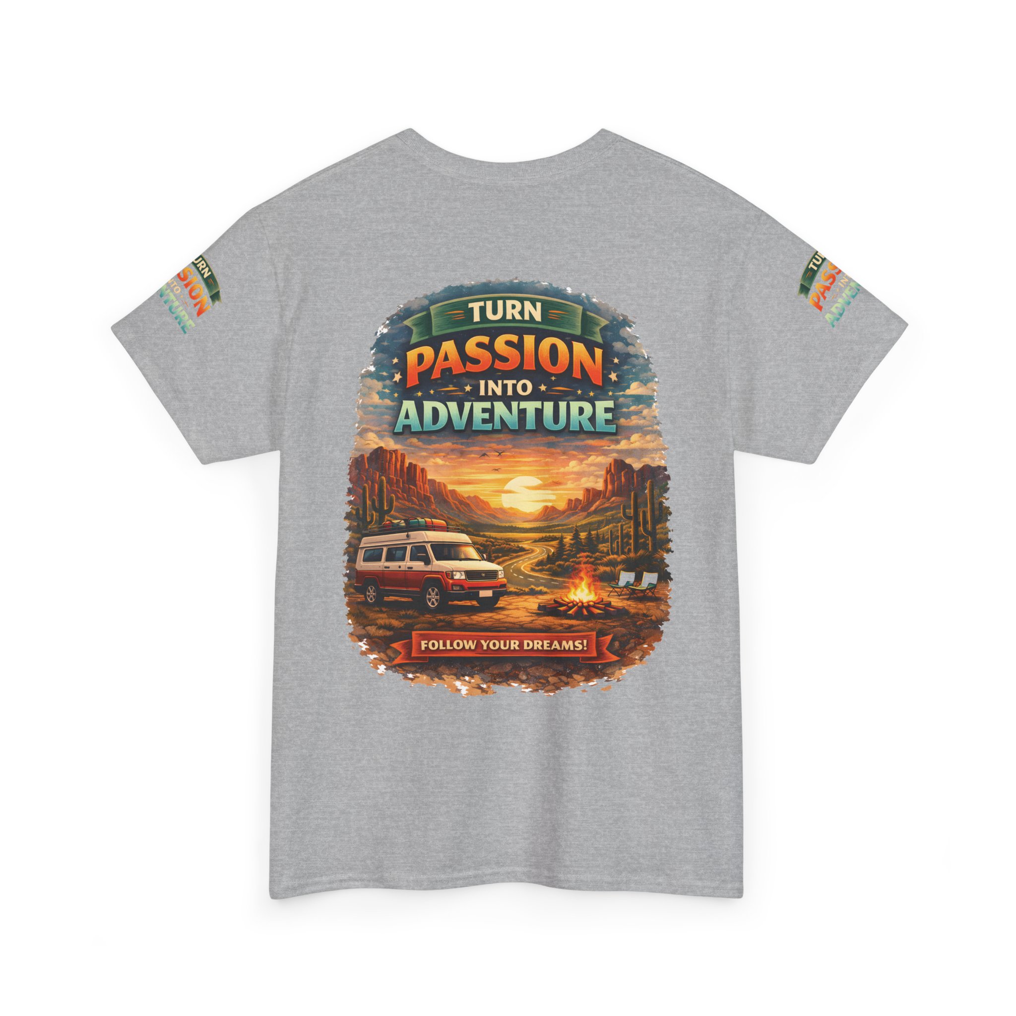Unisex Heavy Cotton Tee — "Turn Passion Into Adventure" Design Scenic-Line