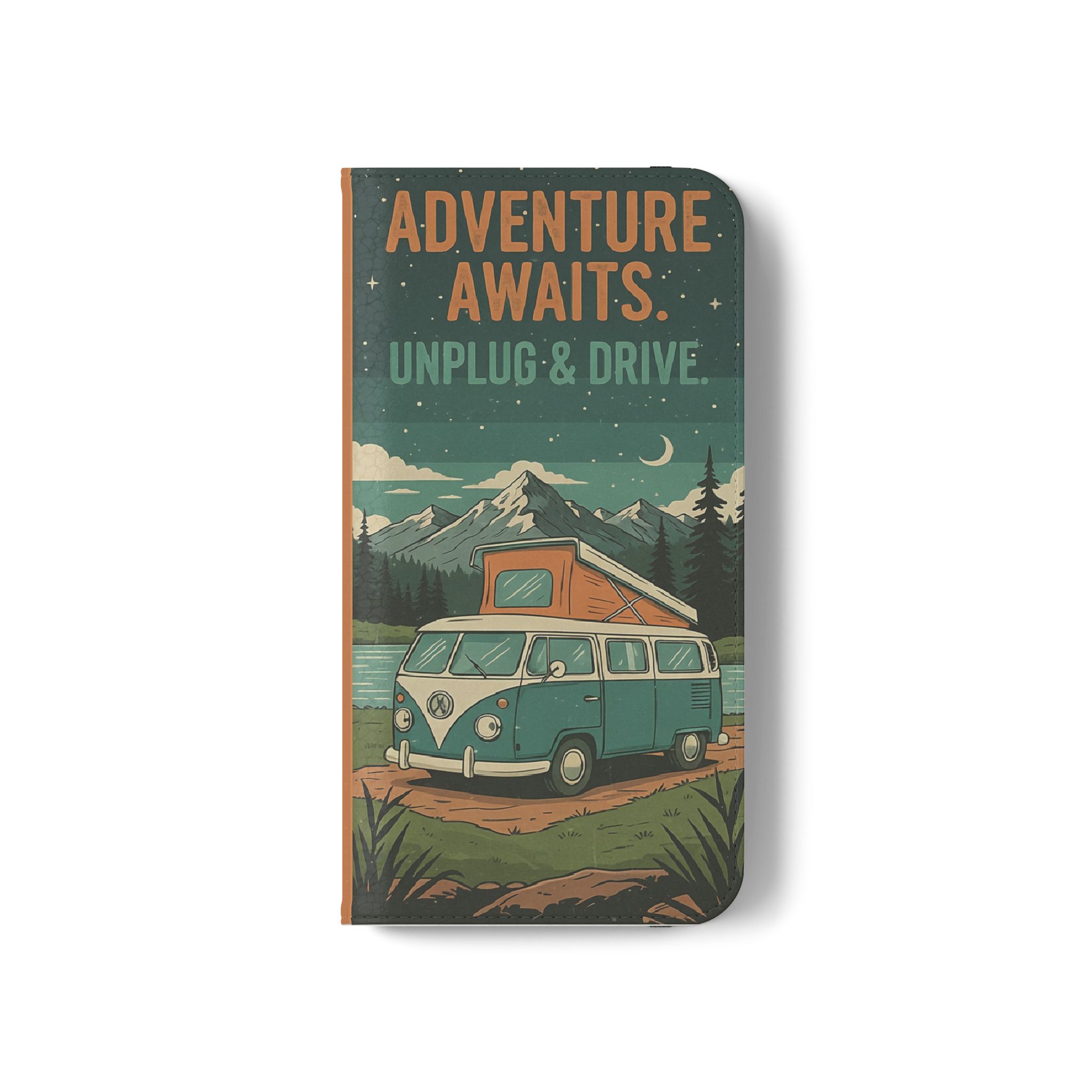 Flip Phone Case — "Adventure Awaits Unplug & Drive" Wallet Case
