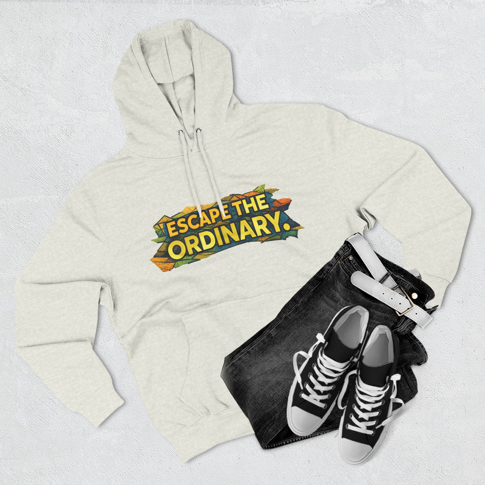 Three-Panel Fleece Hoodie - "Escape The Ordinary" Design Cubic-Line