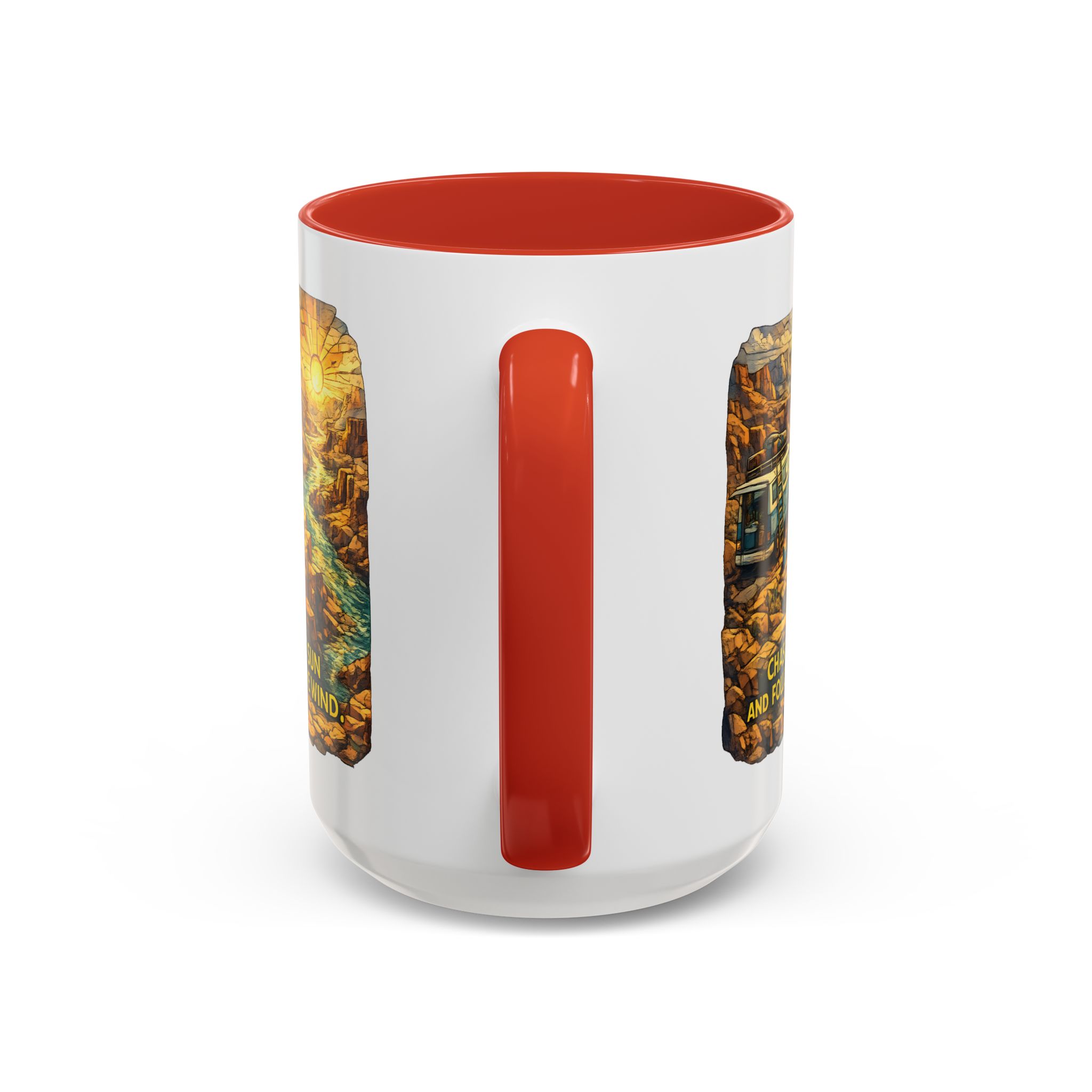 Accent Coffee Mug (11, 15oz) — "Chase The Sun And Follow The Wind" Design Cubic-Line