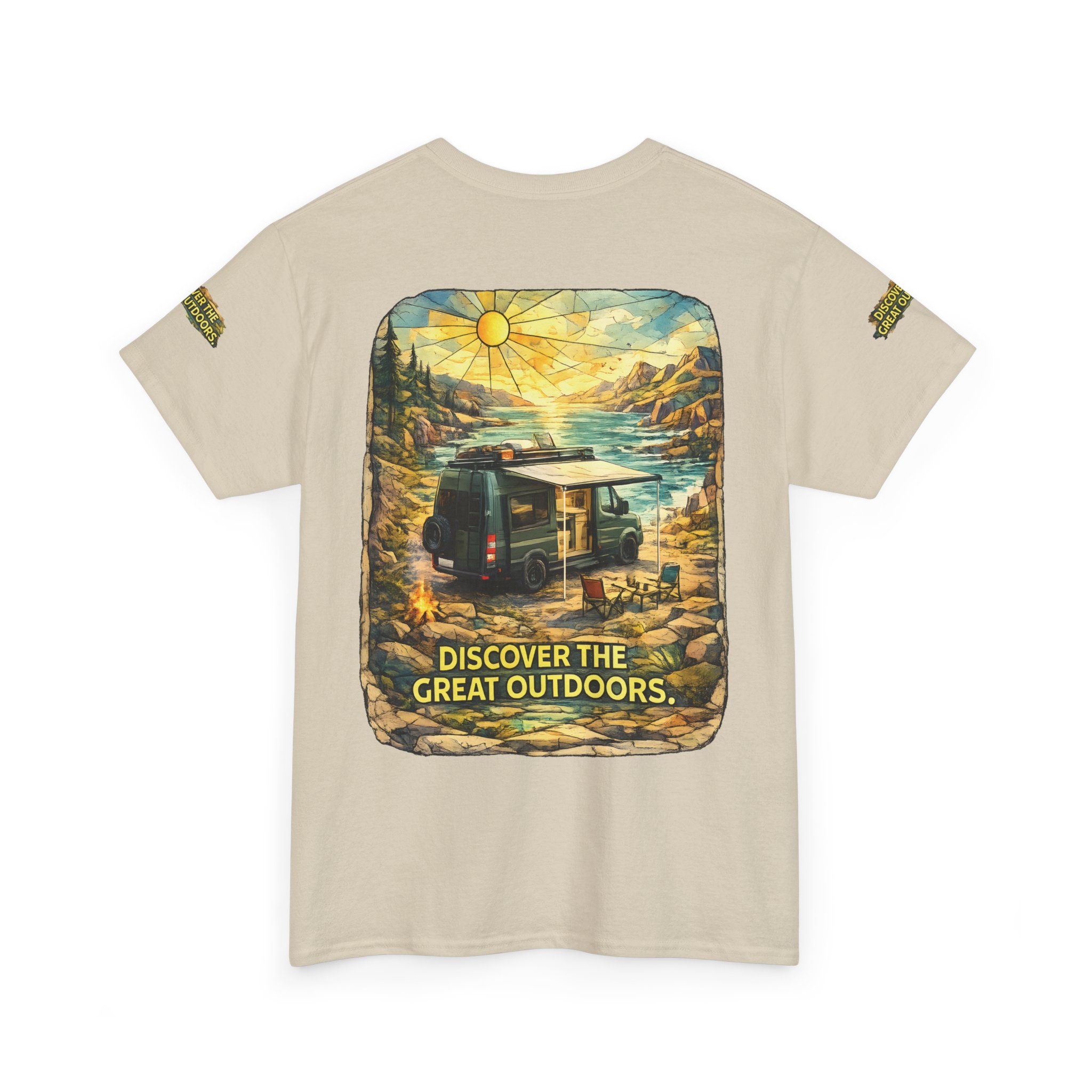 Unisex Heavy Cotton Tee — "Discover The Great Outdoors" Design Cubic-Line