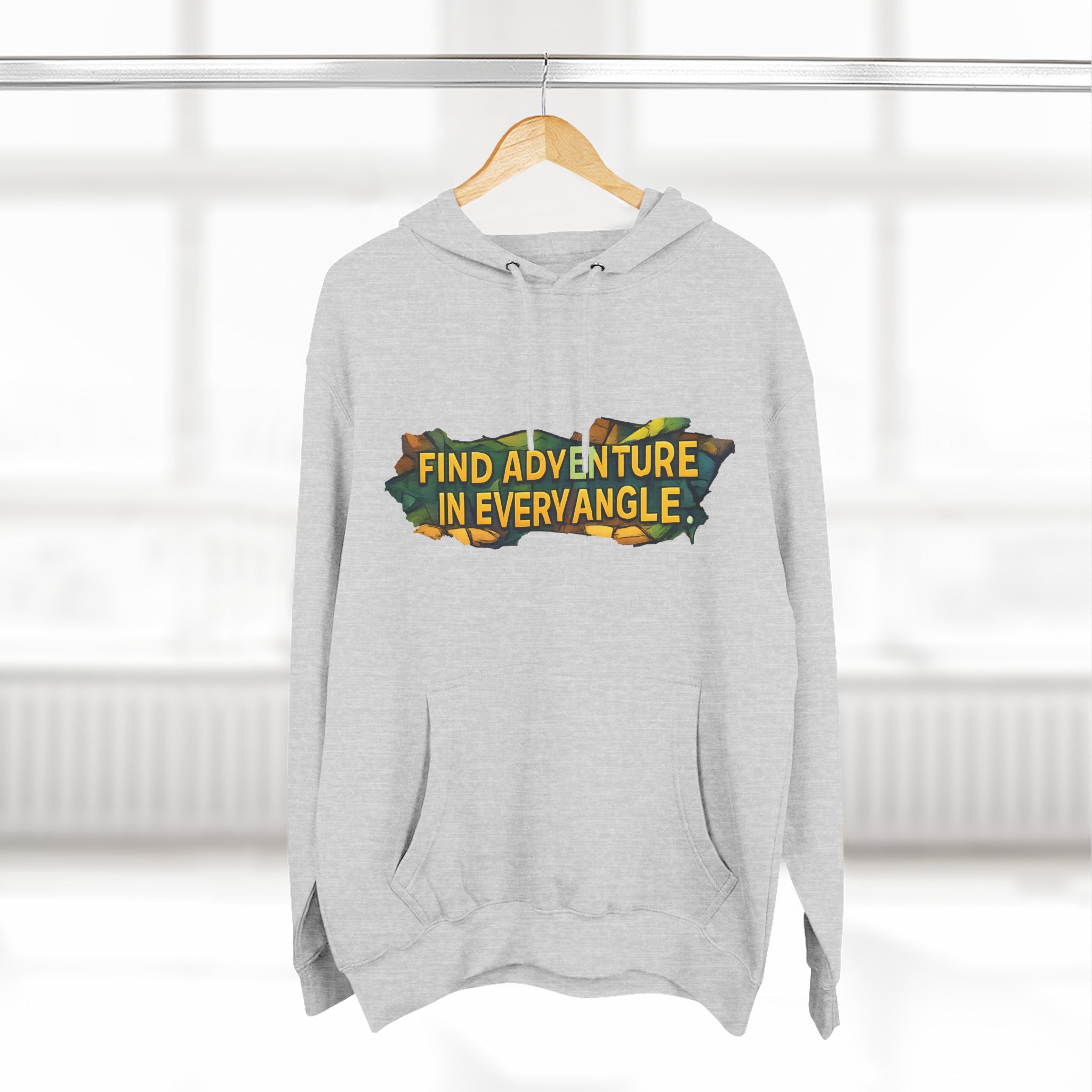 Three-Panel Fleece Hoodie - "Find Adventure In Every Corner" Design Cubic-Line
