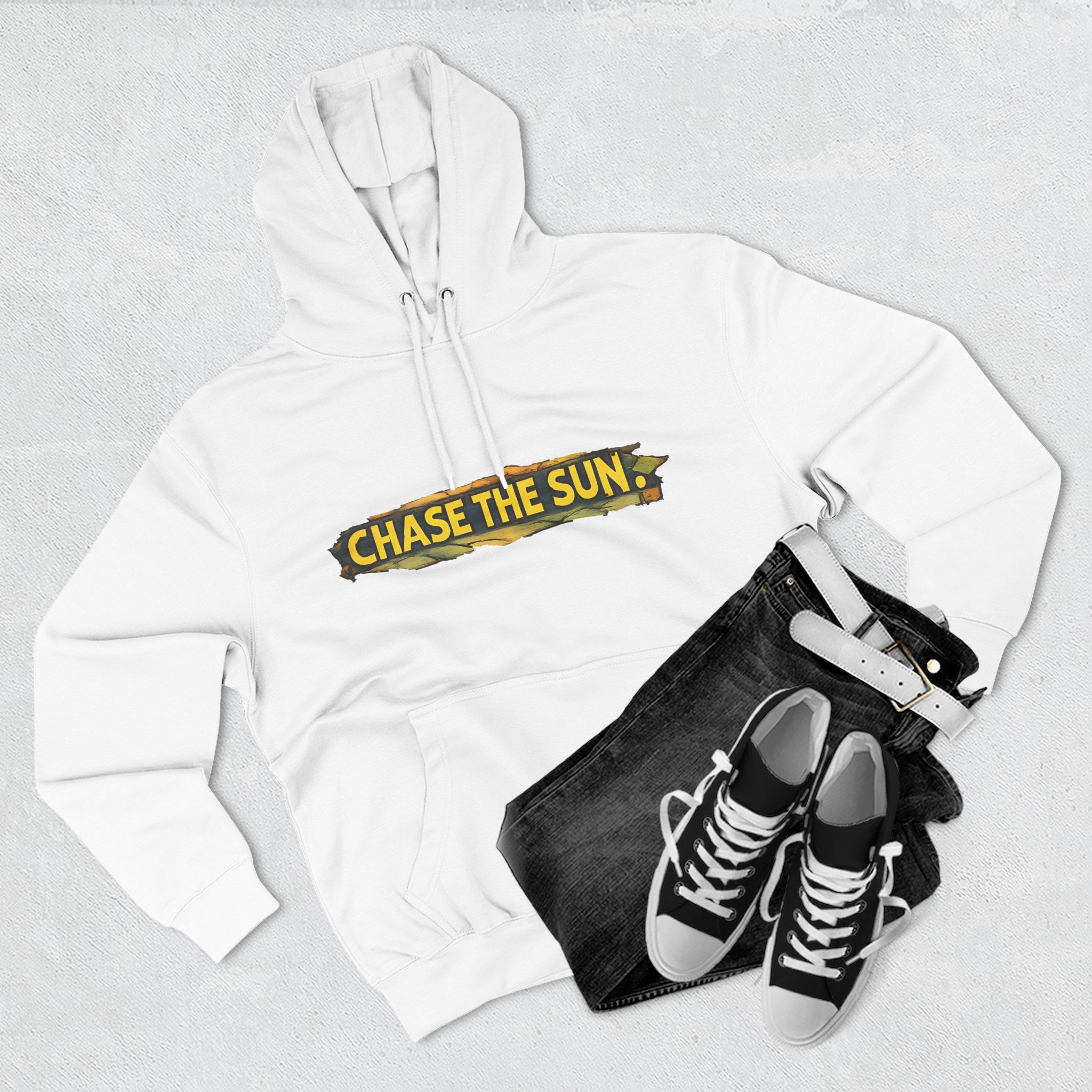 Three-Panel Fleece Hoodie - "Chase The Sun" Design Cubic-Line