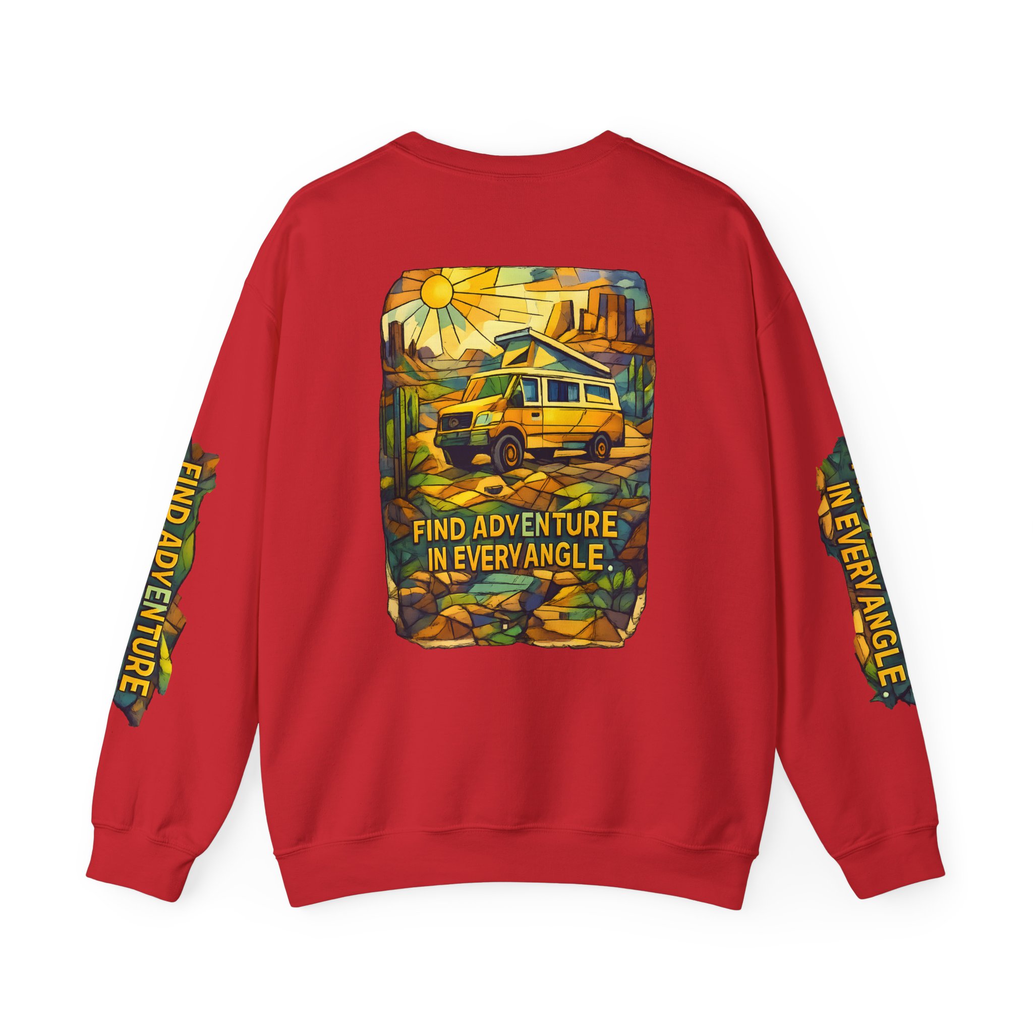 Unisex Heavy Blend™ Crewneck Sweatshirt — "Find Adventure In Every Corner" Design Cubic-Line