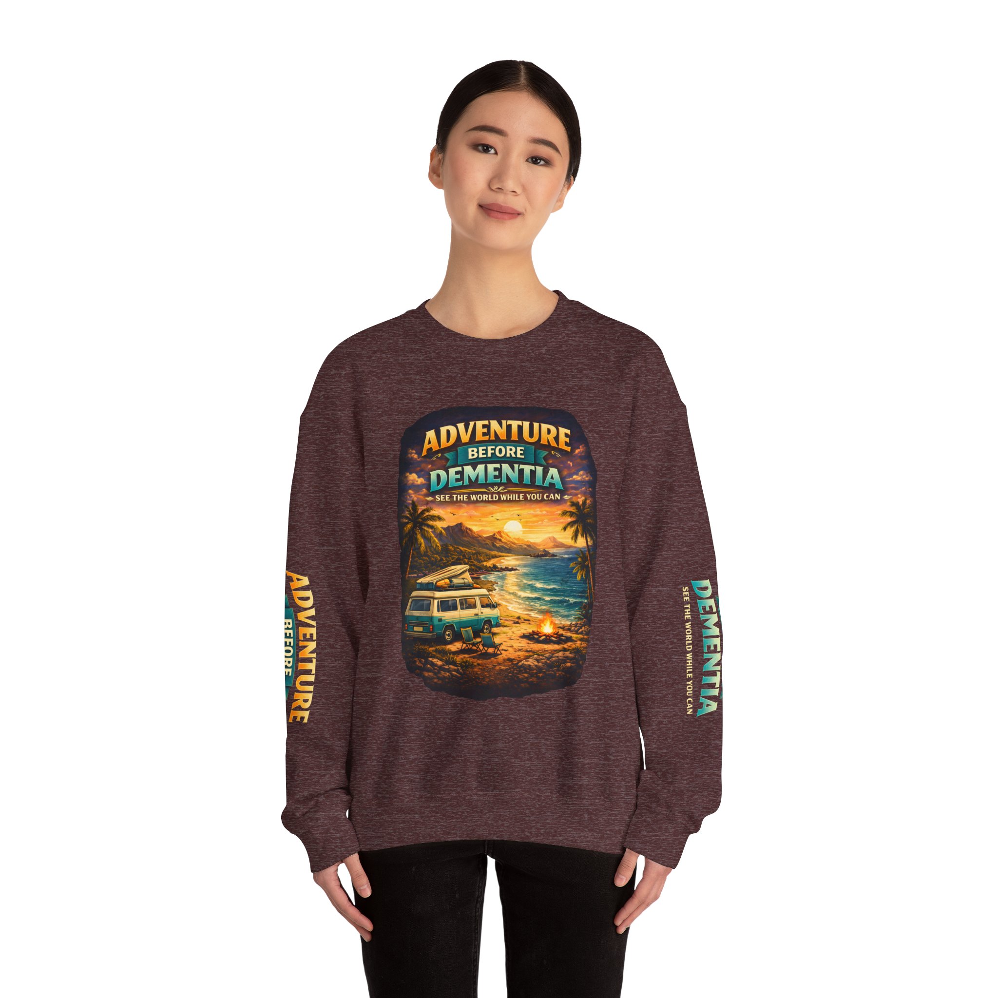 Unisex Heavy Blend™ Crewneck Sweatshirt — "Adventure Before Dementia" Design Scenic-Line