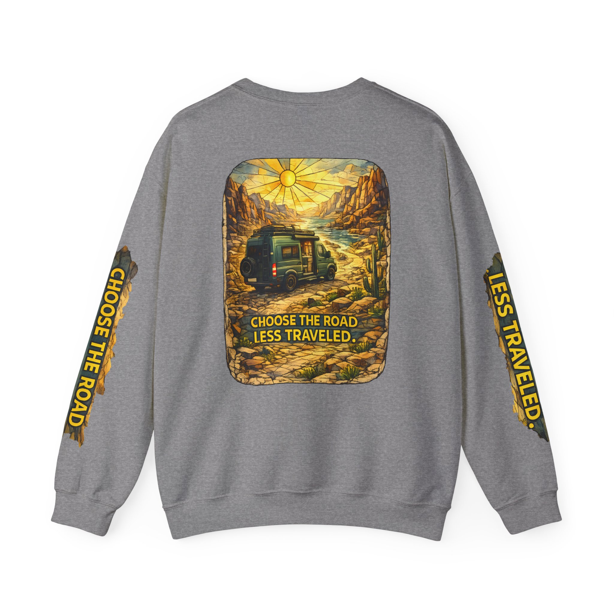 Unisex Heavy Blend™ Crewneck Sweatshirt — "Choose The Road Less Traveled" Design Cubic-Line