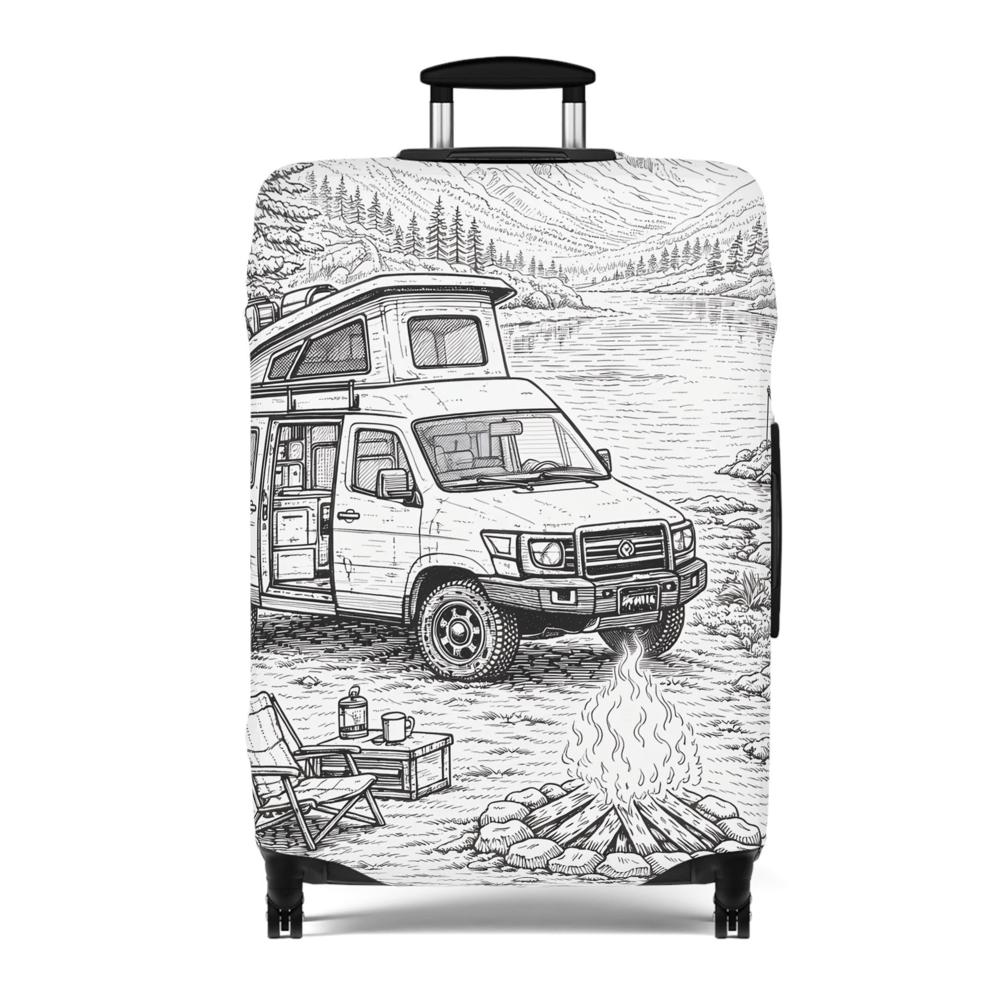 Luggage Cover — Adventure Camper Sketch Travel Suitcase
