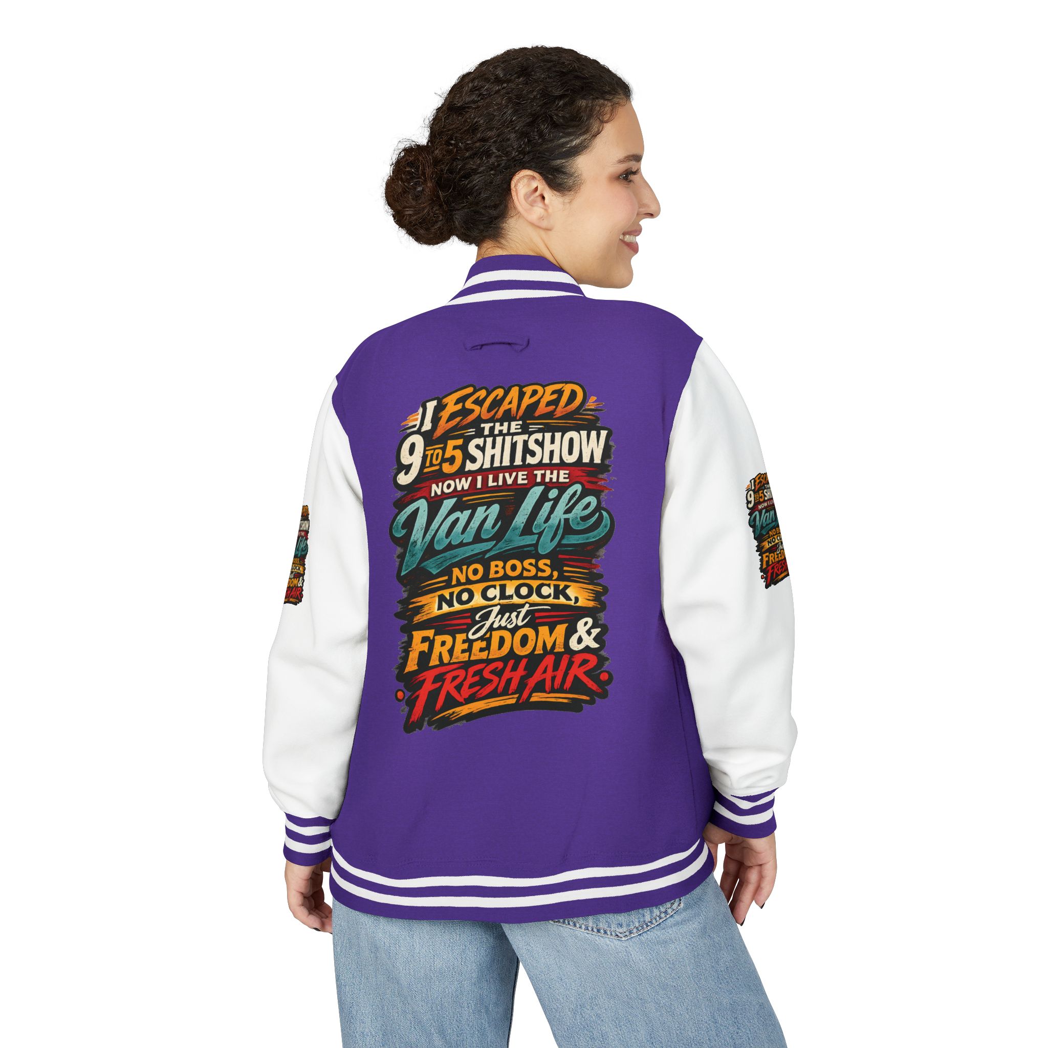 Unisex Heavyweight Letterman Jacket — "I Escaped The 9 To 5" Design F**K-Line