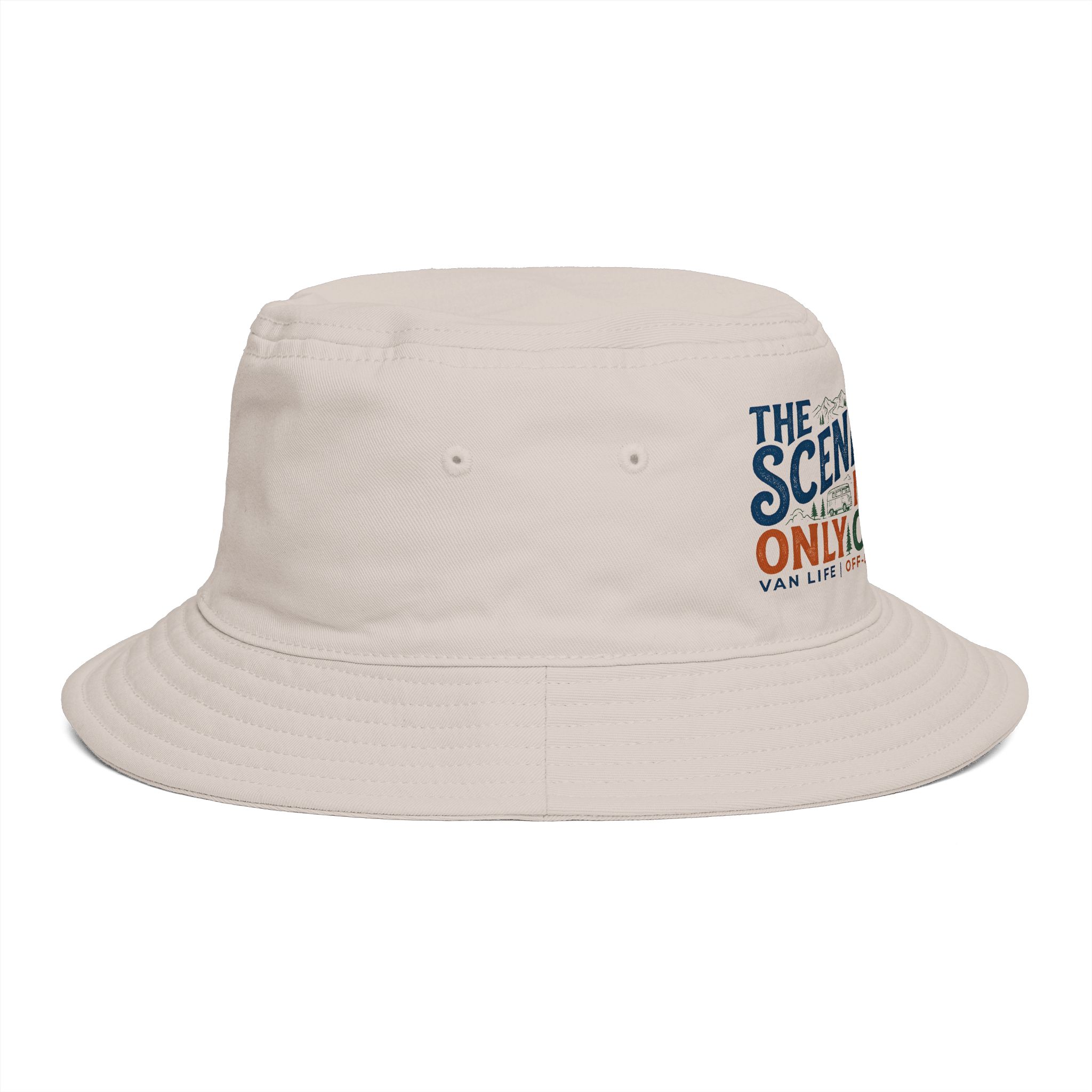 Bucket Hat — “The Scenic Route Is My Only Commute” Embroidered Outdoor Travel Hat