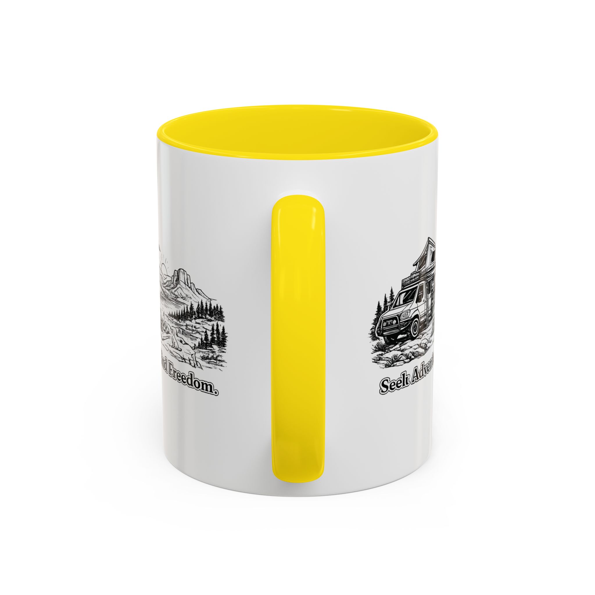 Accent Coffee Mug (11, 15oz) — "Seek Adventure, Find Freedom" Design Minimal-Line