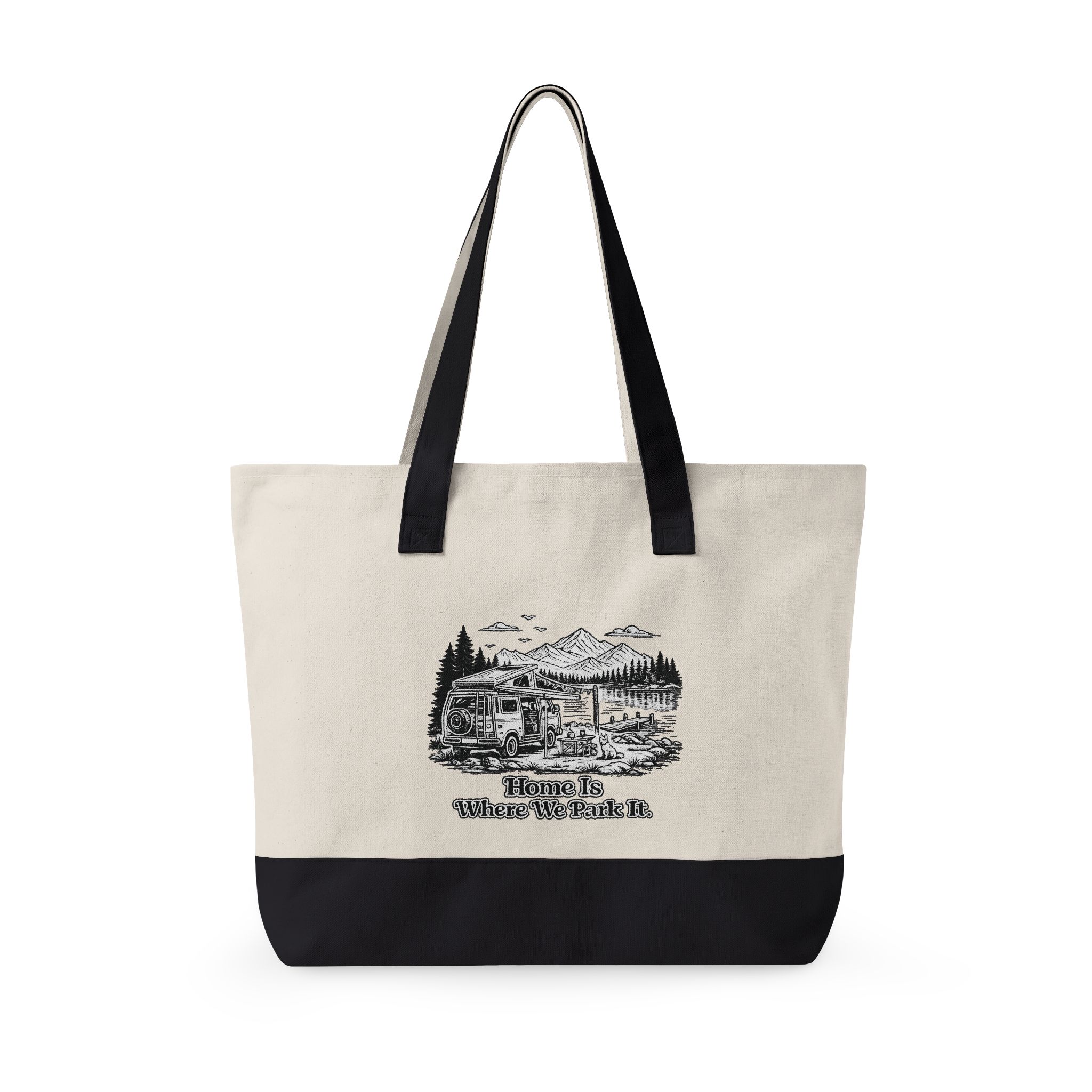 Zippered Canvas Tote — "Home Is Where You Park It" (Design Minimal-Line)