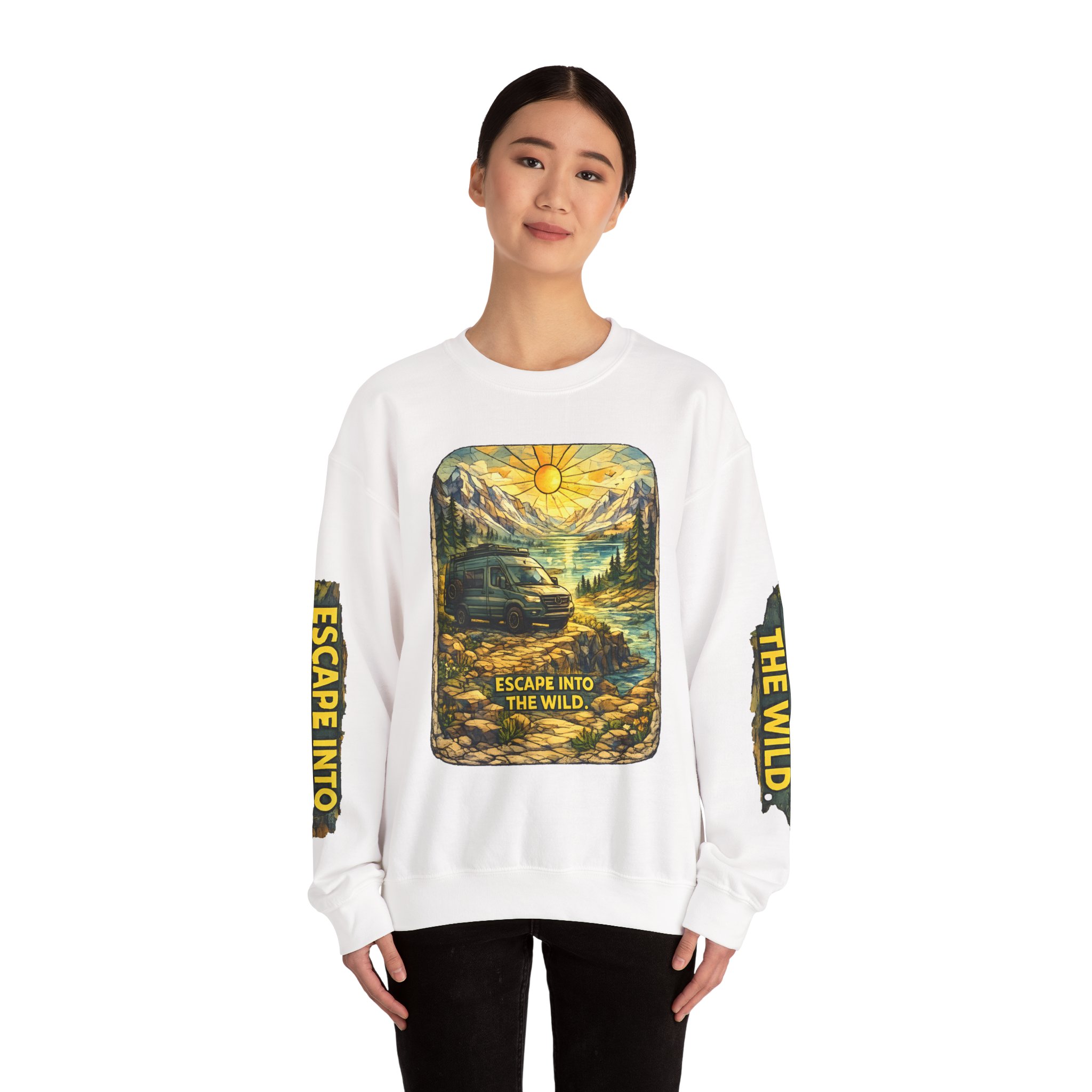 Unisex Heavy Blend™ Crewneck Sweatshirt — "Escape Into The Wild" Design Cubic-Line