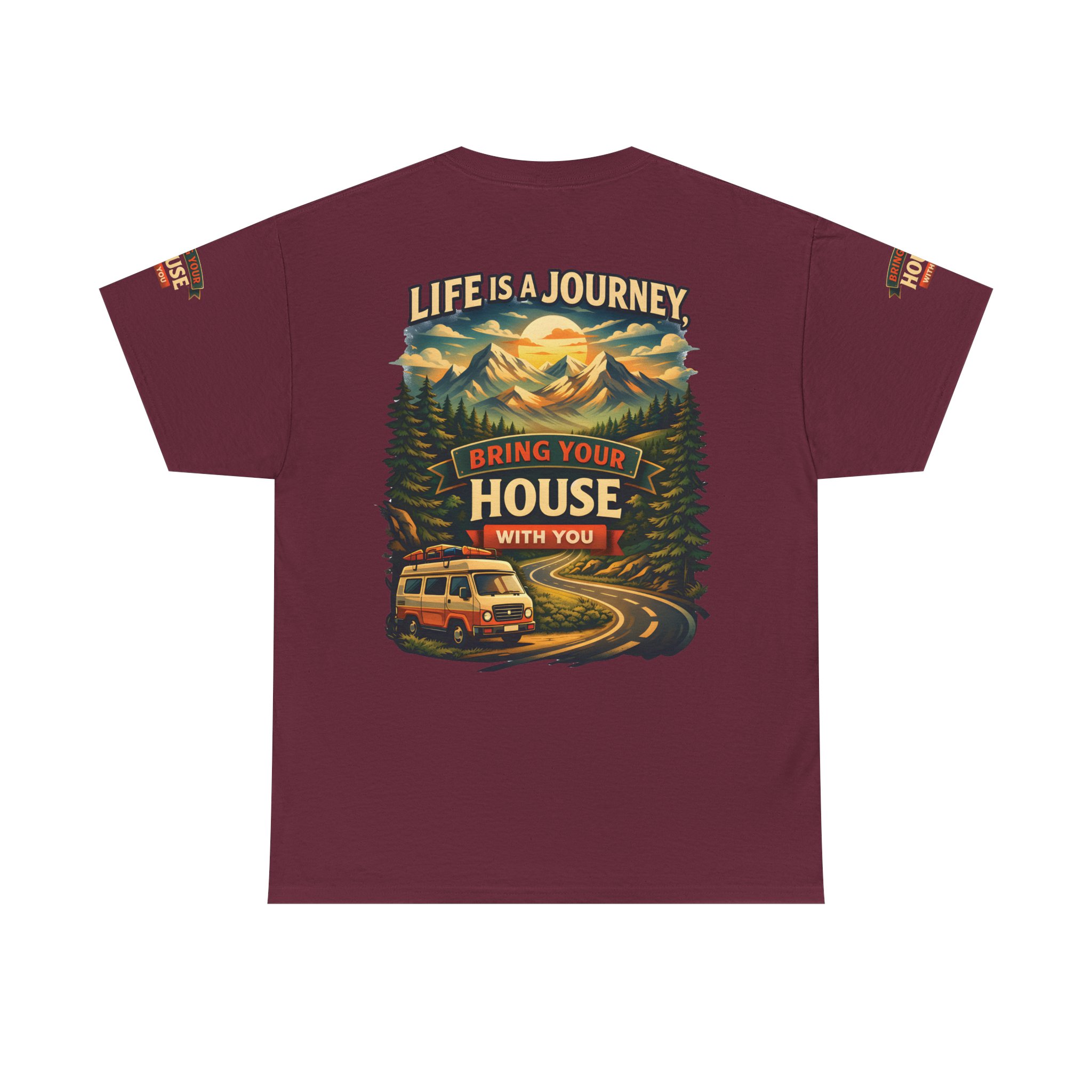 7402843860242841340_2048.jpeg Unisex Heavy Cotton Tee — "Live Is A Journey-Bring Your House With You" Design Scenic-Line